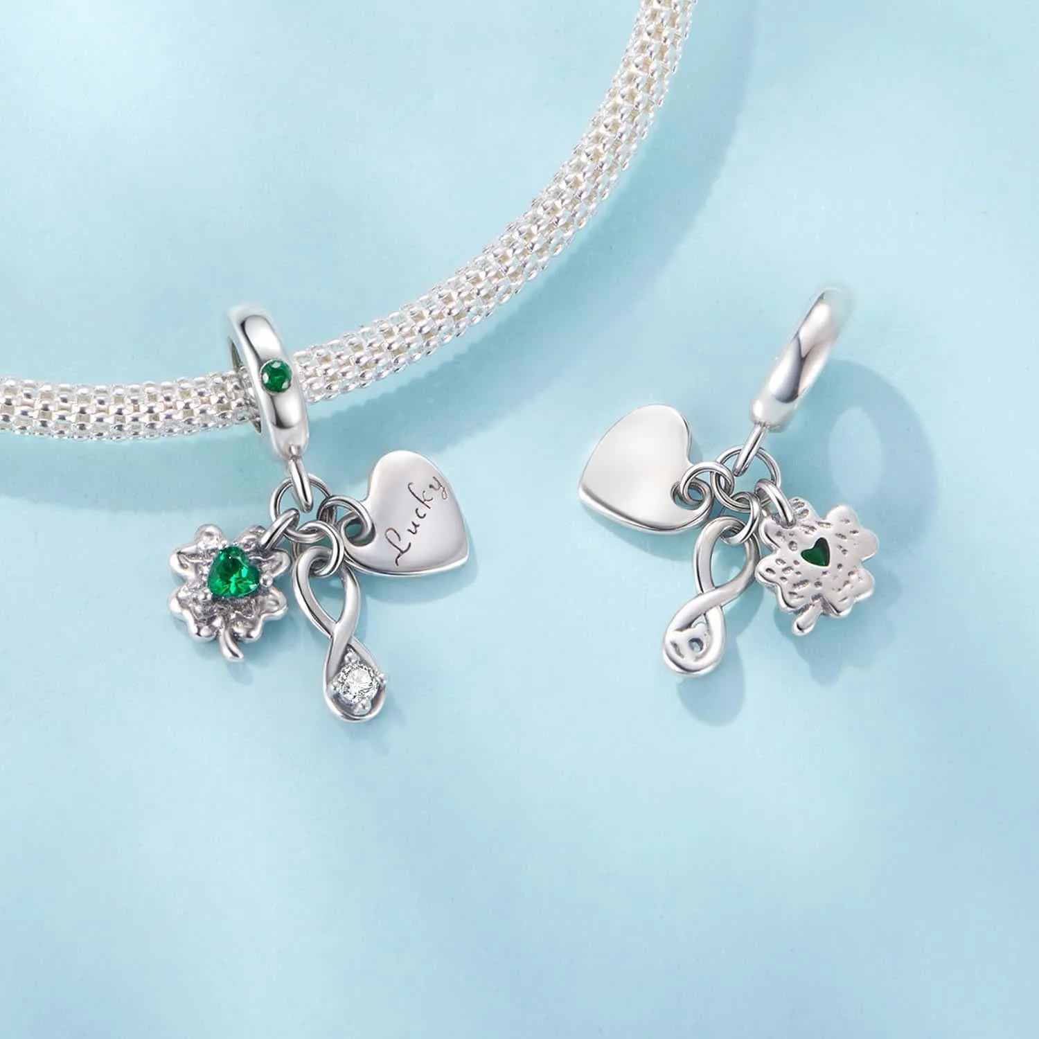 SOUTHPLUS Ciondoli Argento Sterling 925 con Cubic Zirconia Pendenti,Charms per Bracciali,con Braccialetti e Collane Europei, Perfetto Regali per Moglie e Ragazze (Cuore Quadrifoglio) - immagine 4