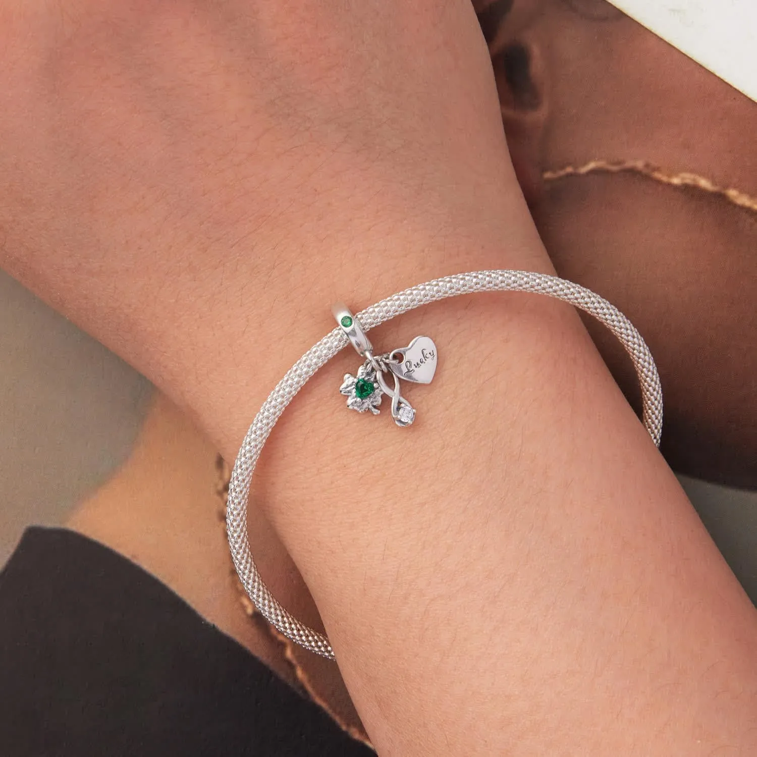 SOUTHPLUS Ciondoli Argento Sterling 925 con Cubic Zirconia Pendenti,Charms per Bracciali,con Braccialetti e Collane Europei, Perfetto Regali per Moglie e Ragazze (Cuore Quadrifoglio) - immagine 5