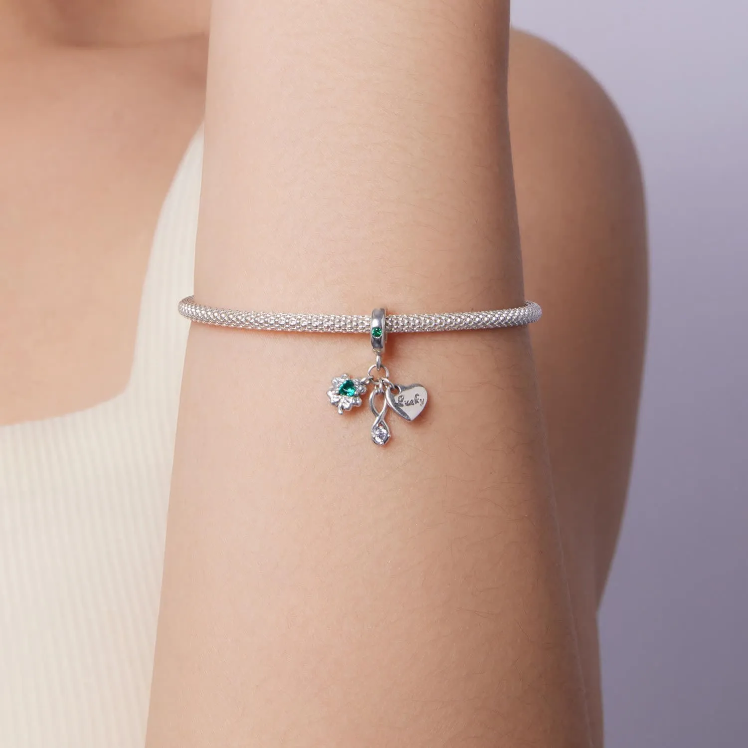 SOUTHPLUS Ciondoli Argento Sterling 925 con Cubic Zirconia Pendenti,Charms per Bracciali,con Braccialetti e Collane Europei, Perfetto Regali per Moglie e Ragazze (Cuore Quadrifoglio) - immagine 6