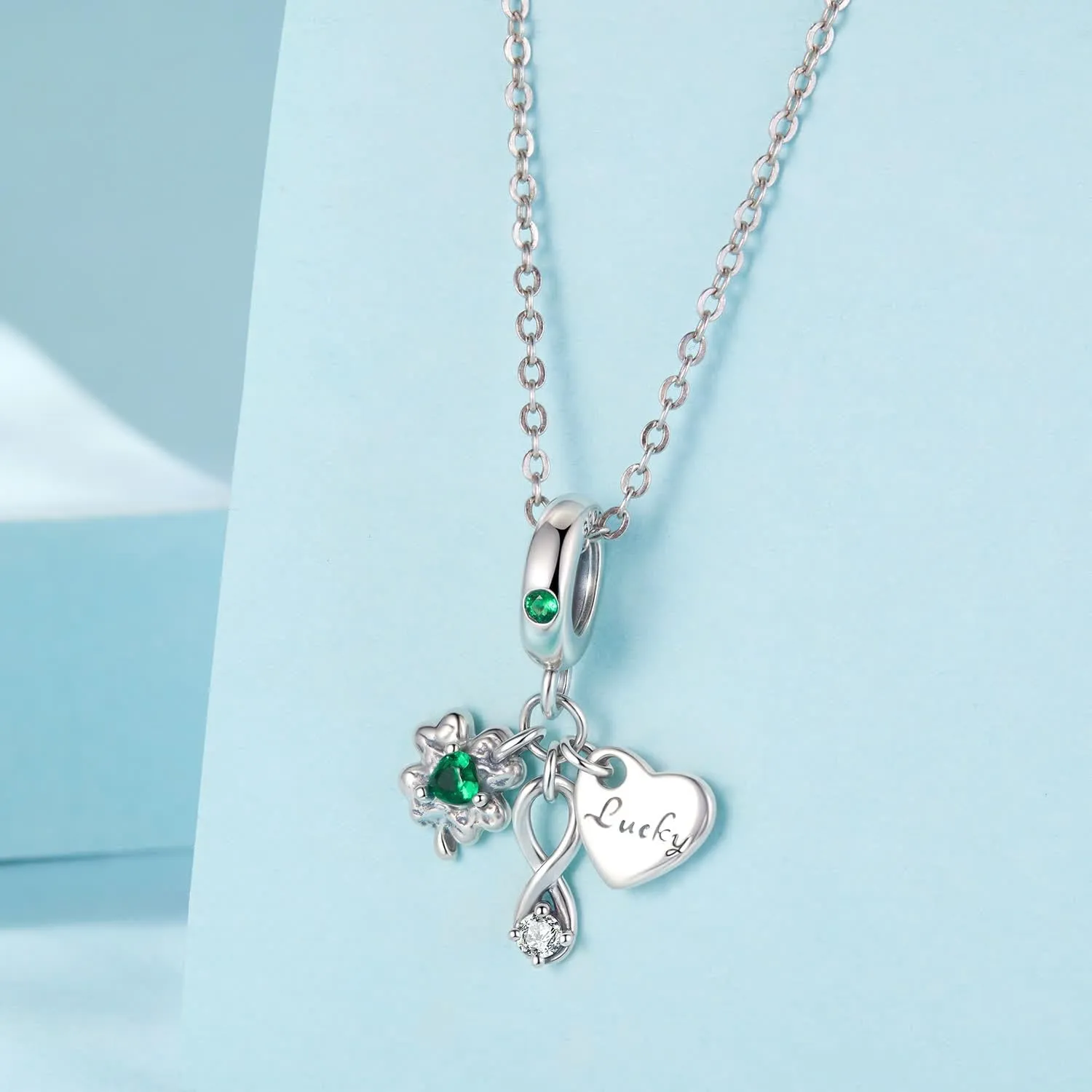 SOUTHPLUS Ciondoli Argento Sterling 925 con Cubic Zirconia Pendenti,Charms per Bracciali,con Braccialetti e Collane Europei, Perfetto Regali per Moglie e Ragazze (Cuore Quadrifoglio) - immagine 8