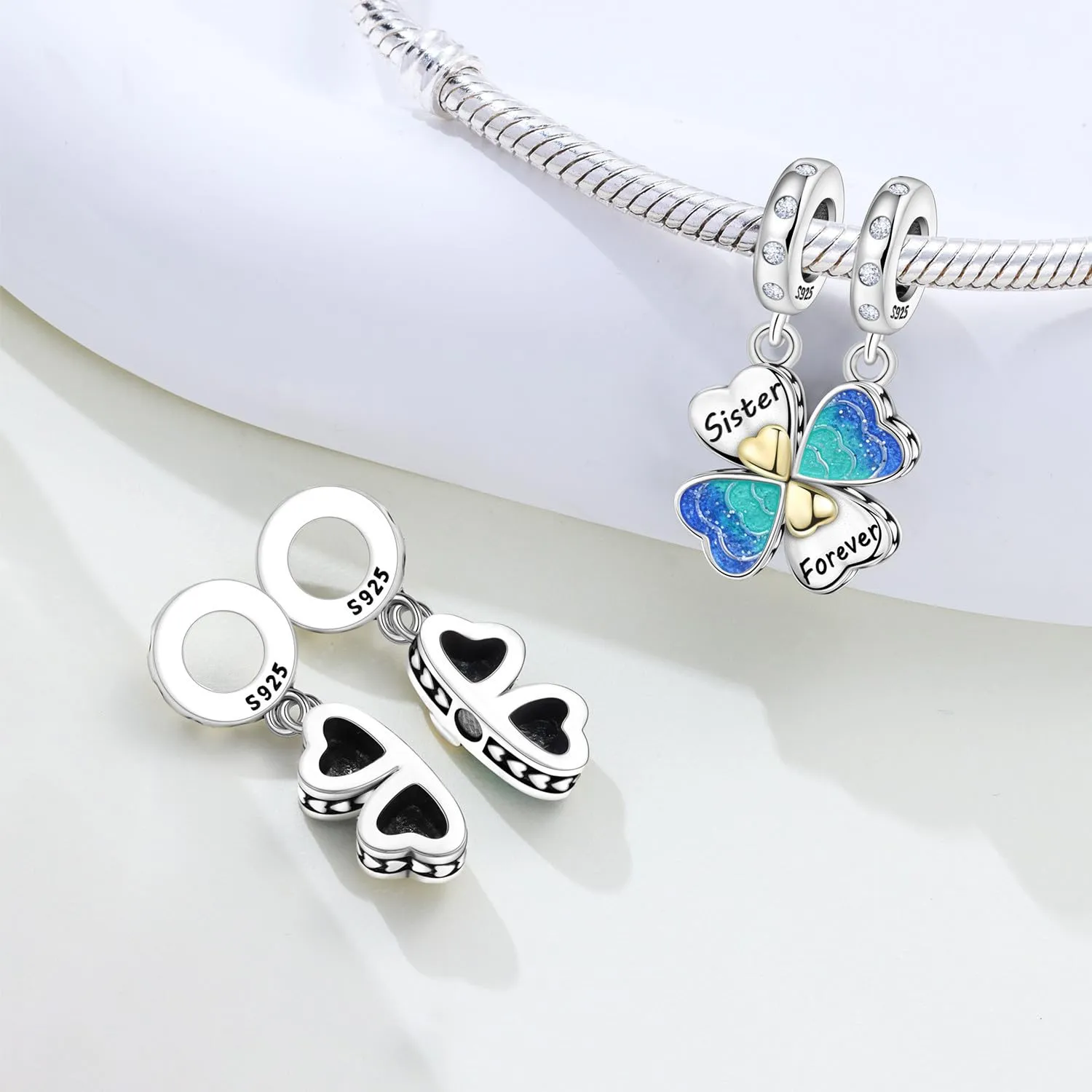 SOUTHPLUS Ciondoli Argento Sterling 925 con Cubic Zirconia Pendenti,Charms per Bracciali,con Braccialetti e Collane Europei, Perfetto Regali per Moglie e Ragazze (Friendship) - immagine 2