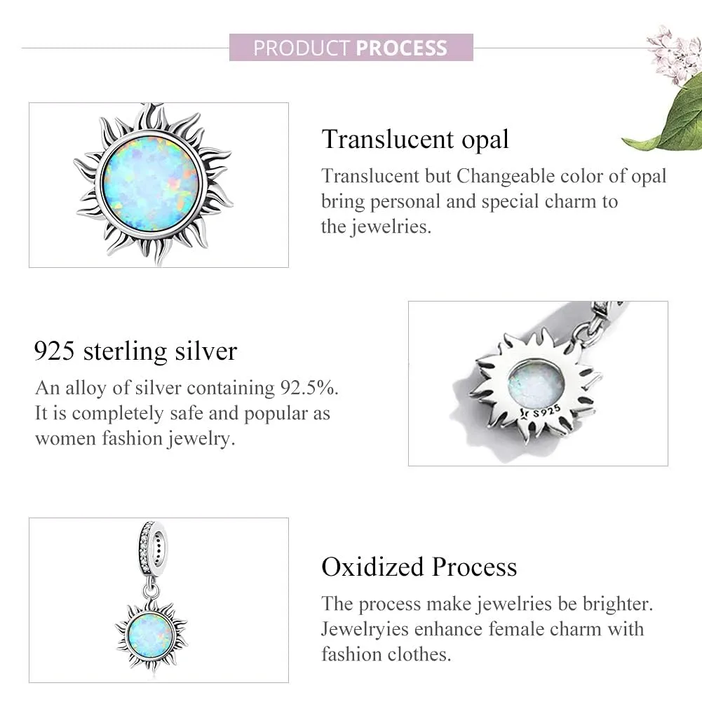 SOUTHPLUS Ciondoli Argento Sterling 925 con Cubic Zirconia Pendenti,Charms per Bracciali,con Braccialetti e Collane Europei, Perfetto Regali per Moglie e Ragazze (Sole) - immagine 6