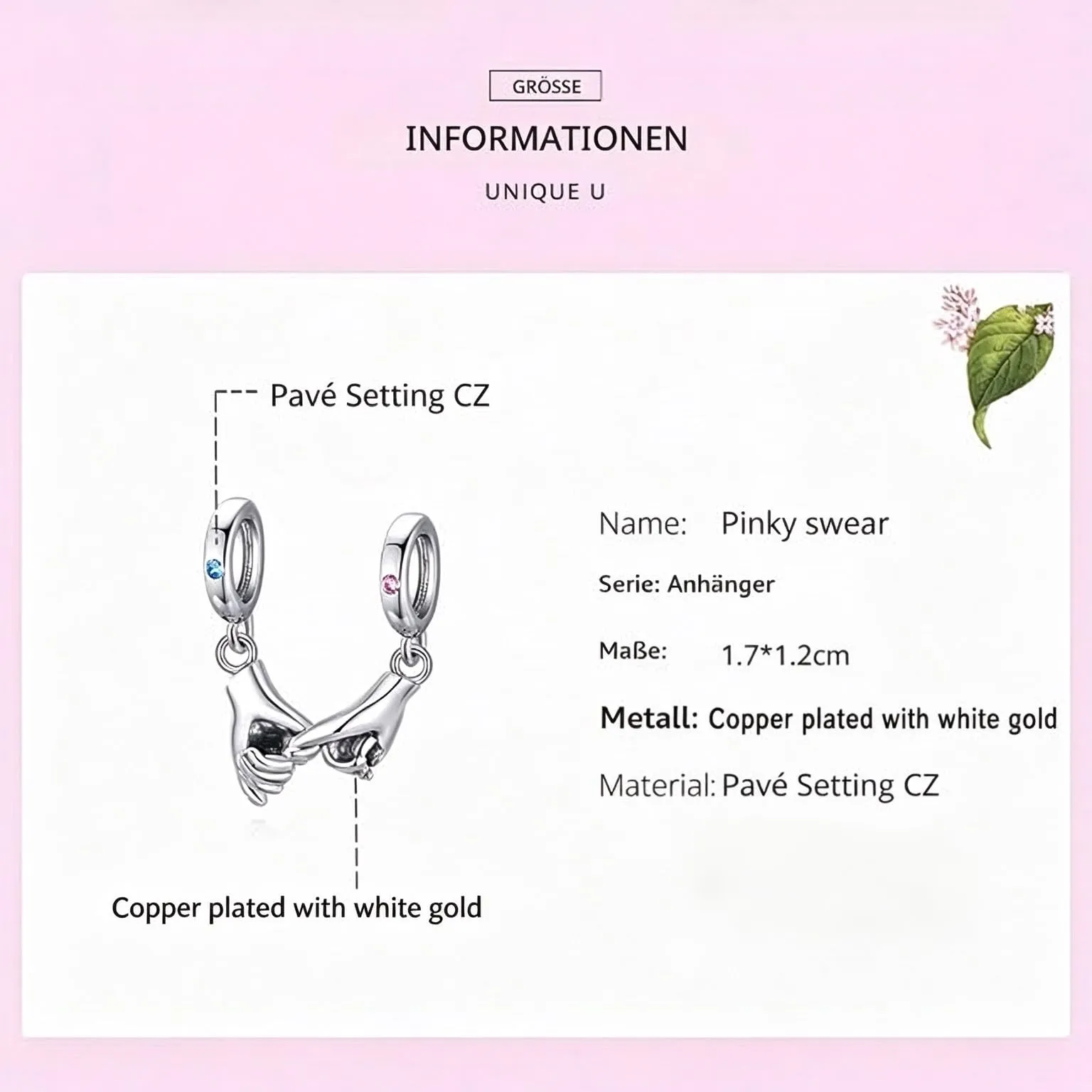 SOUTHPLUS Ciondoli Argento Sterling 925 con Cubic Zirconia Pendenti,Charms per Bracciali,con Braccialetti e Collane Europei, Perfetto Regali per Moglie e Ragazze (Hang in Hand) - immagine 6
