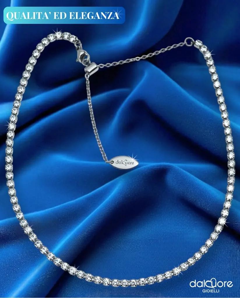 dalcuore Collana Tennis Donna Gioiello Elegante in Acciaio Inossidabile, Girocollo Choker Regolabile 31-41 cm, Brillante, Perfetto come Idea Regalo Natale - immagine 3