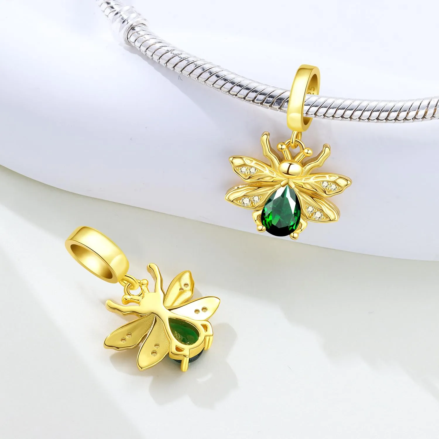 SOUTHPLUS Ciondoli Argento Sterling 925 con Cubic Zirconia Pendenti,Charms per Bracciali,con Braccialetti e Collane Europei, Perfetto Regali per Moglie e Ragazze (Lucciola Verde) - immagine 2