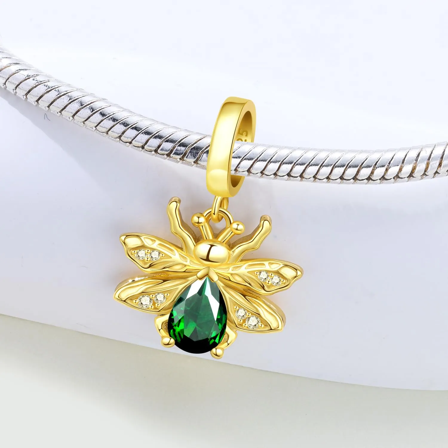 SOUTHPLUS Ciondoli Argento Sterling 925 con Cubic Zirconia Pendenti,Charms per Bracciali,con Braccialetti e Collane Europei, Perfetto Regali per Moglie e Ragazze (Lucciola Verde) - immagine 3