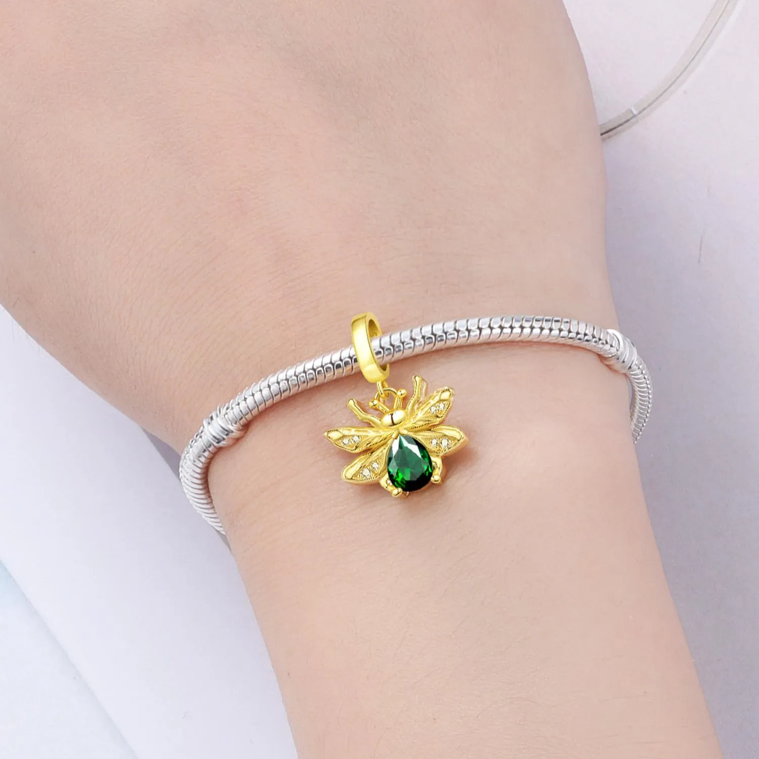 SOUTHPLUS Ciondoli Argento Sterling 925 con Cubic Zirconia Pendenti,Charms per Bracciali,con Braccialetti e Collane Europei, Perfetto Regali per Moglie e Ragazze (Lucciola Verde) - immagine 5