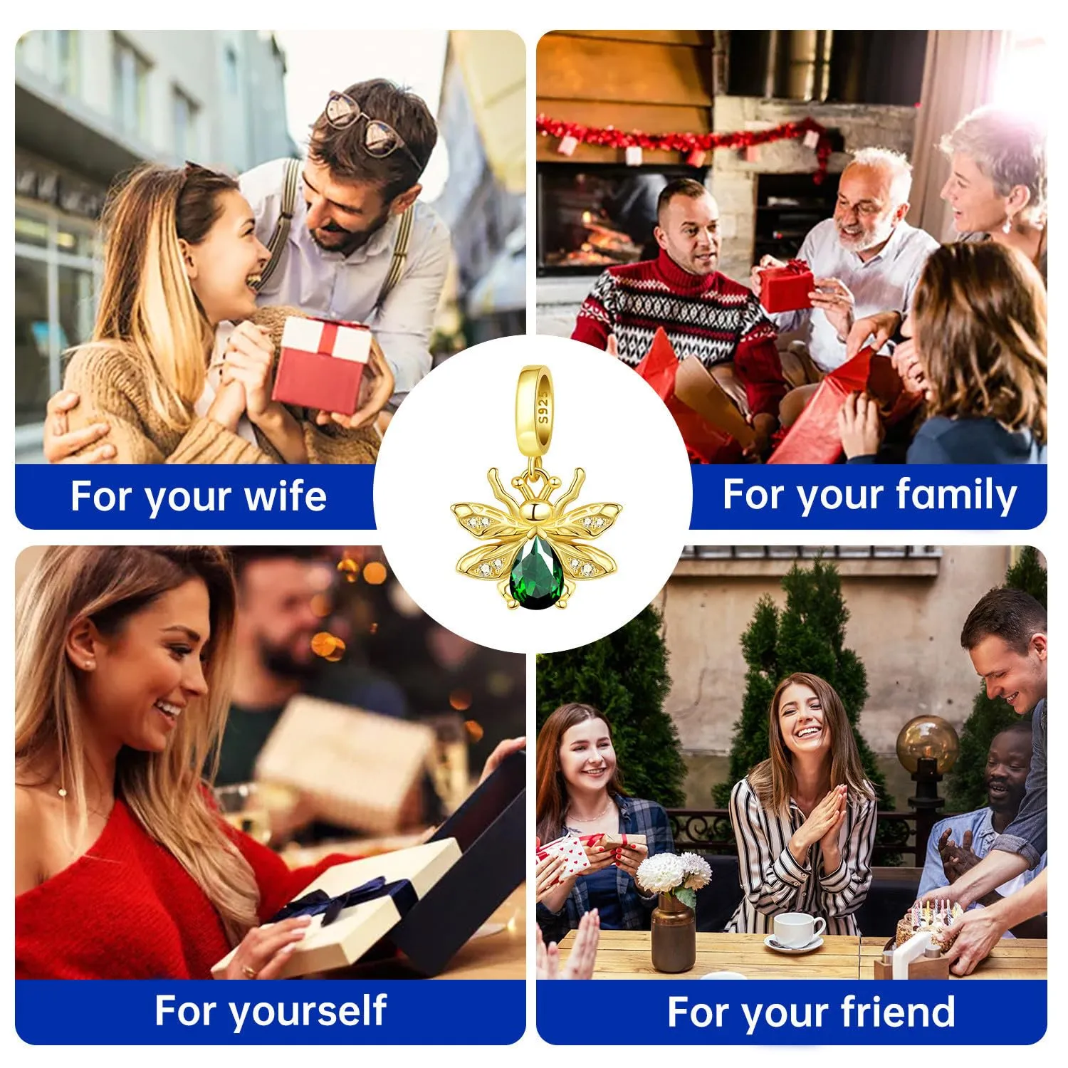 SOUTHPLUS Ciondoli Argento Sterling 925 con Cubic Zirconia Pendenti,Charms per Bracciali,con Braccialetti e Collane Europei, Perfetto Regali per Moglie e Ragazze (Lucciola Verde) - immagine 6