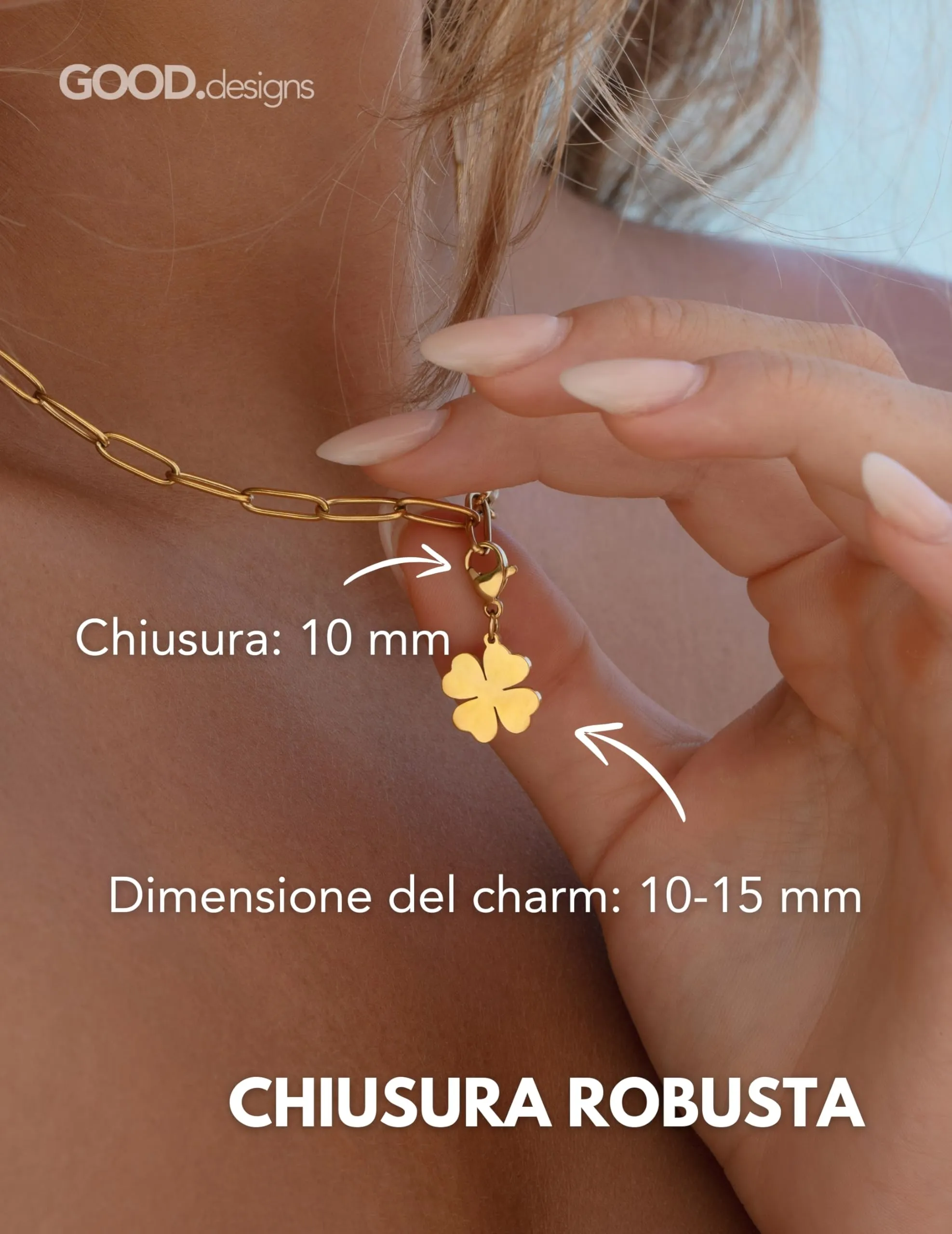 Charms ciondolo zampa con chiusura a moschettone | Ciondolo per collana in acciaio inox 316L | Charm per bracciale, placcato oro 18K | Resistente all'acqua - immagine 4