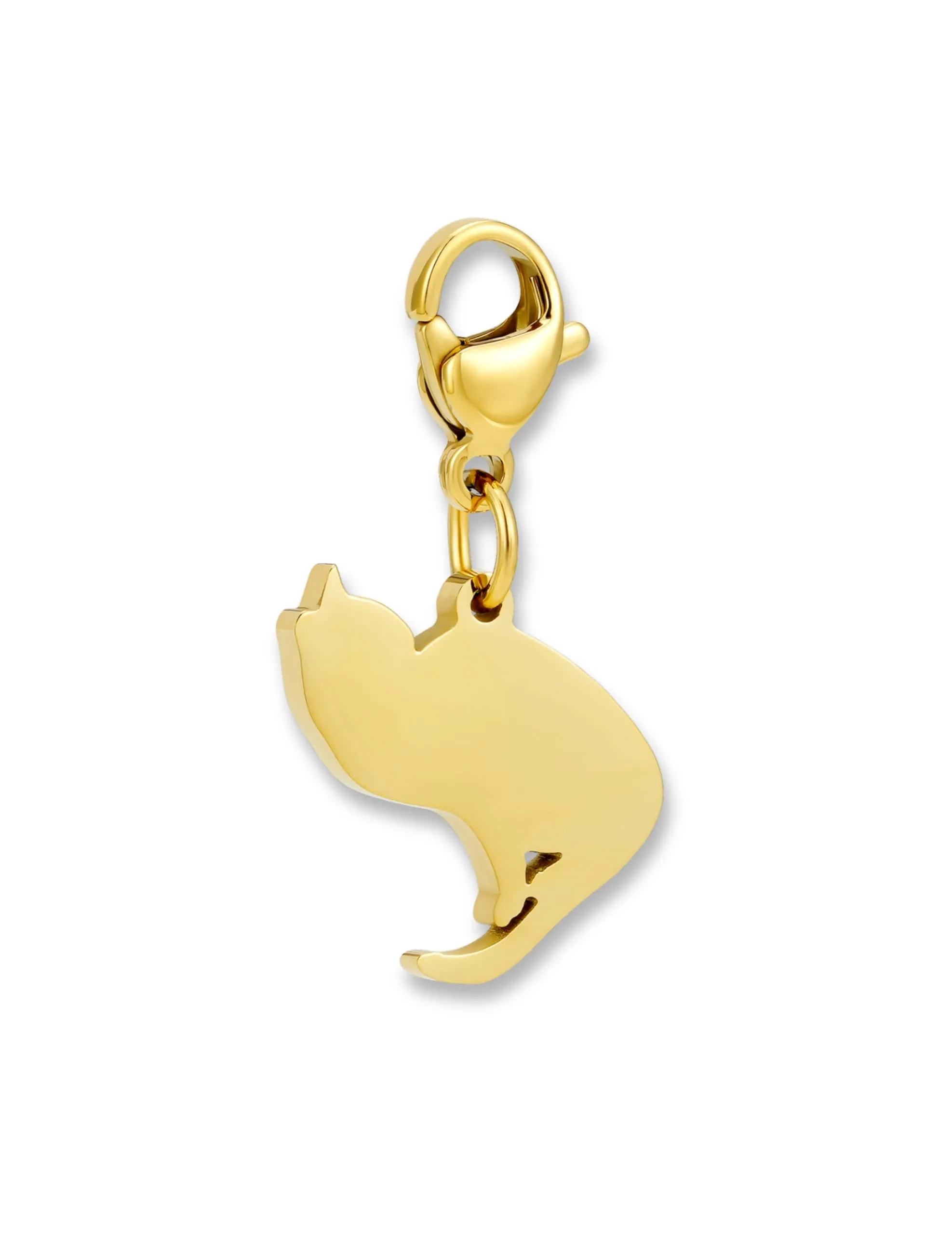 GD GOOD.designs Charms ciondolo gatto con chiusura a moschettone | Ciondolo per collana in acciaio inox 316L | Charm per bracciale, placcato oro 18K | Resistente all'acqua - immagine 1