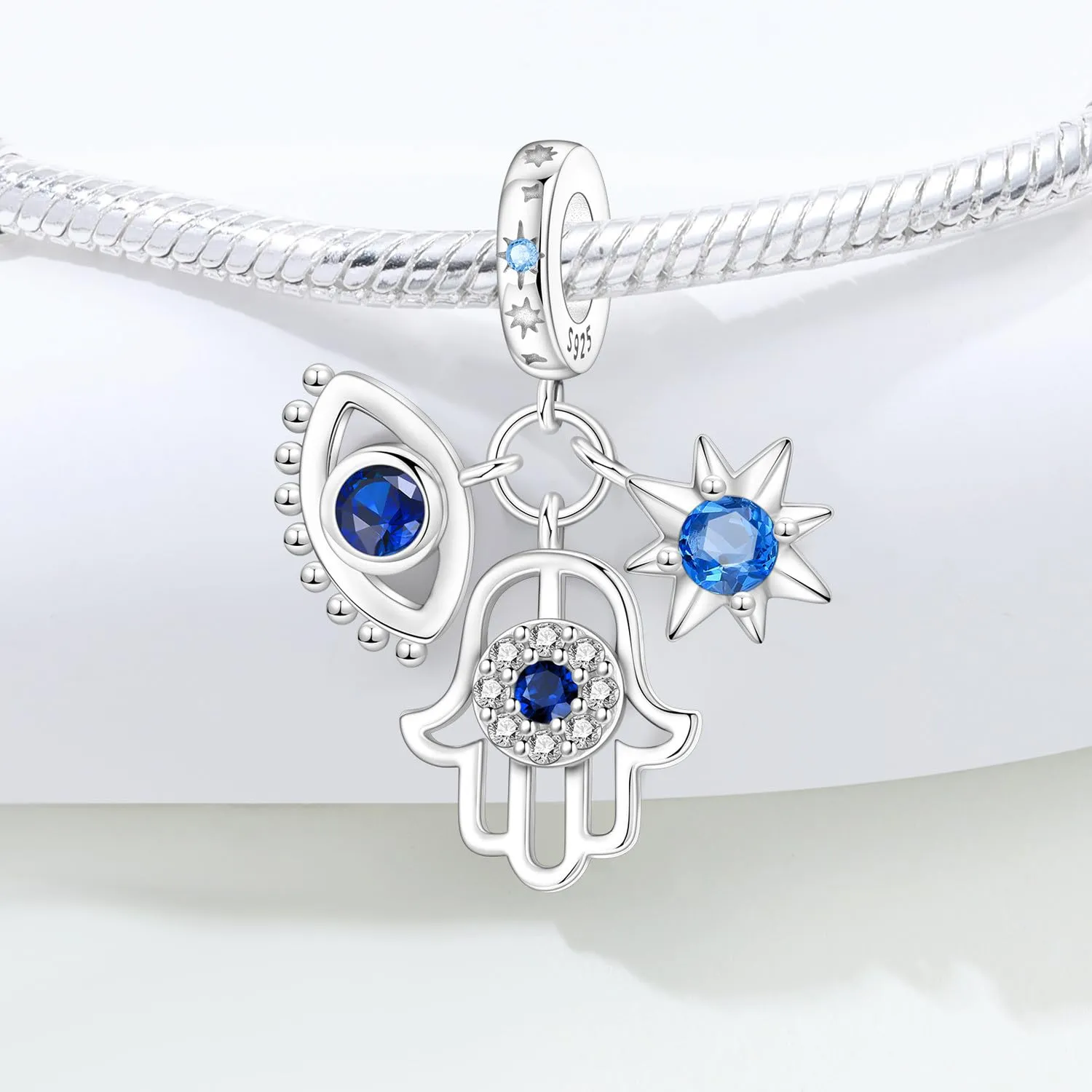 SOUTHPLUS Ciondoli Argento Sterling 925 con Cubic Zirconia Pendenti,Charms per Bracciali,con Braccialetti e Collane Europei, Perfetto Regali per Moglie e Ragazze (Demoni Dagli Occhi Stellati) - immagine 3