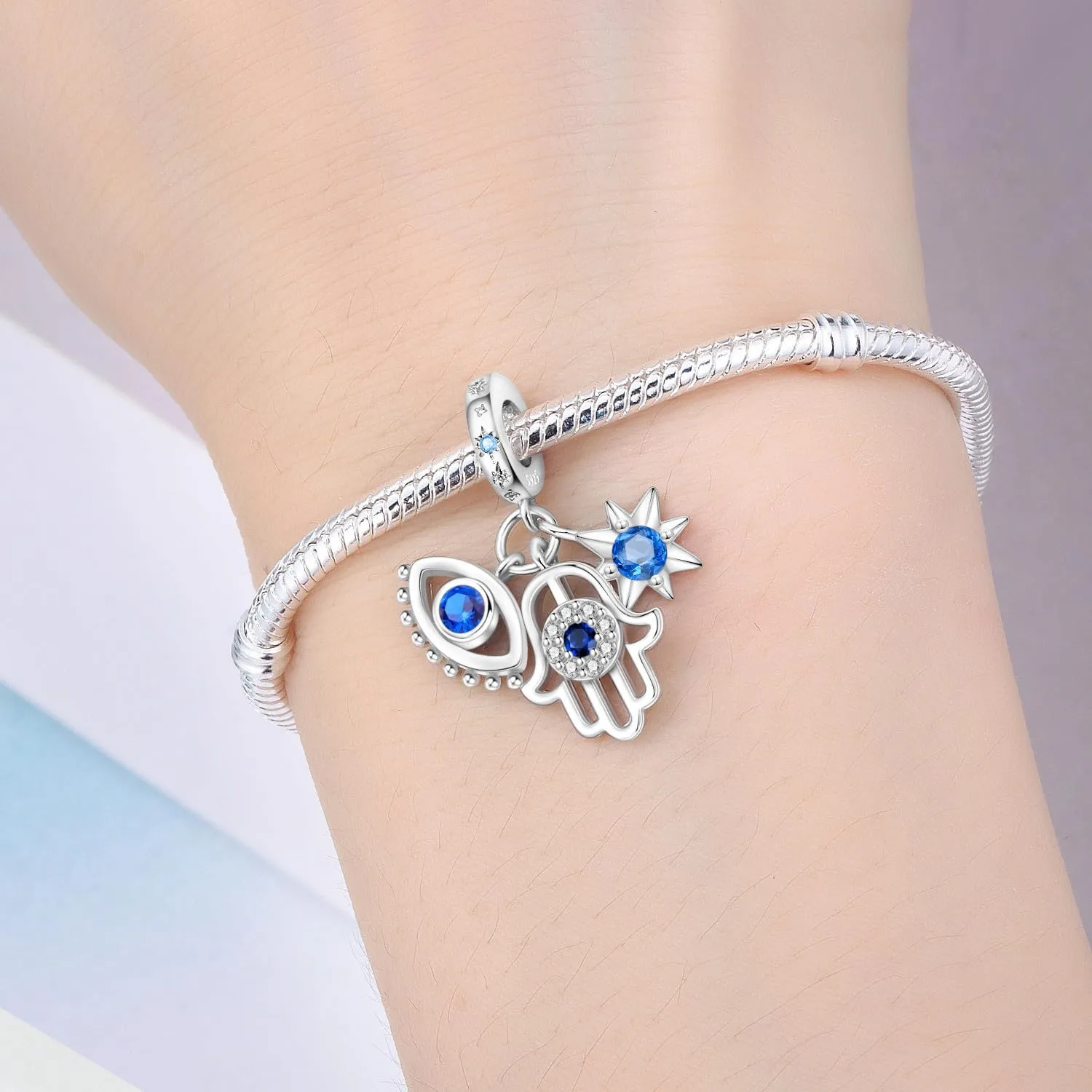 SOUTHPLUS Ciondoli Argento Sterling 925 con Cubic Zirconia Pendenti,Charms per Bracciali,con Braccialetti e Collane Europei, Perfetto Regali per Moglie e Ragazze (Demoni Dagli Occhi Stellati) - immagine 5