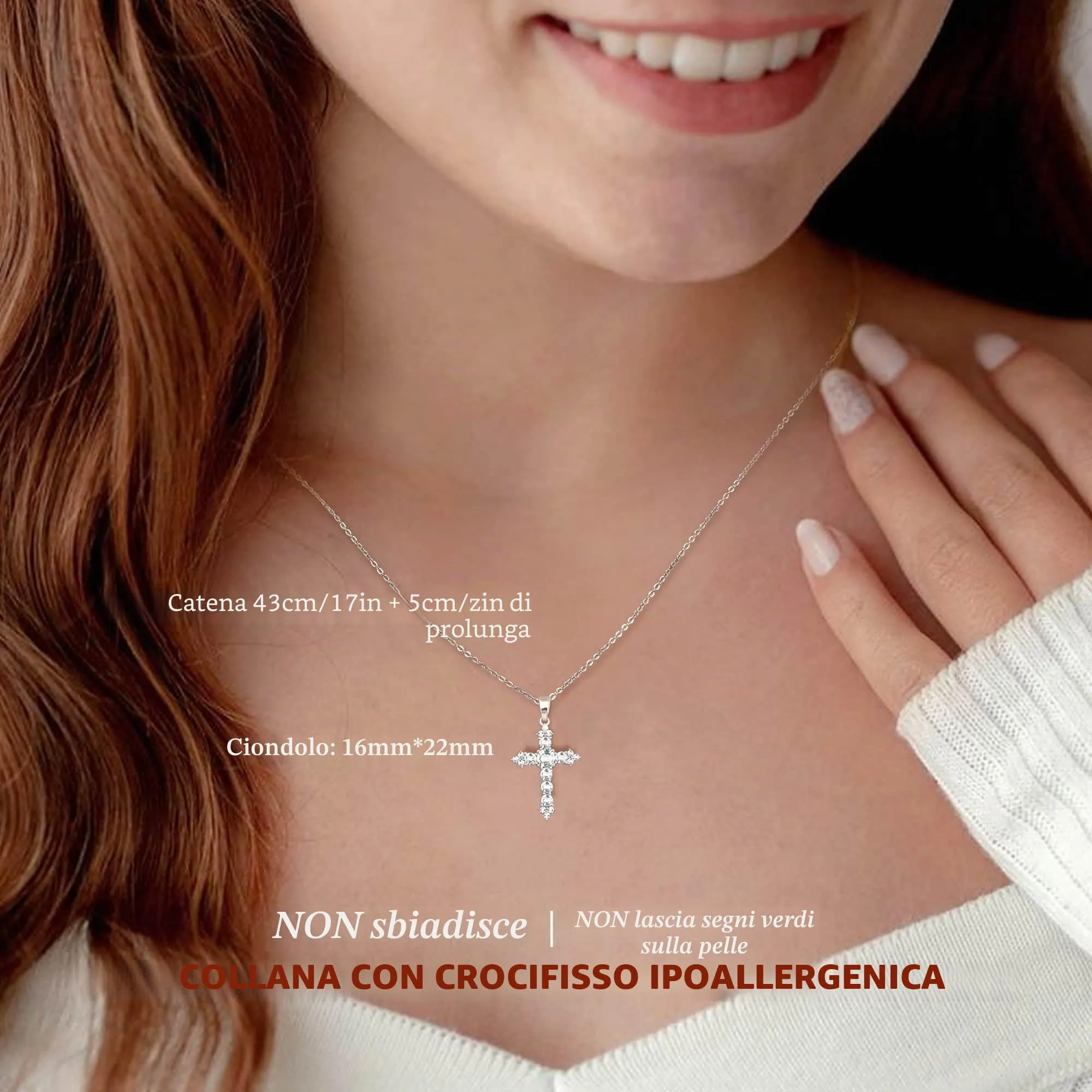 BodyBonita Collana con Croce Donna, Ciondolo Croce Semplice con Zirconia Cubica, Color Argento, Choker con Chiusura a Moschettone in Argento Sterling 925, Gioielli Moda S-C - immagine 3