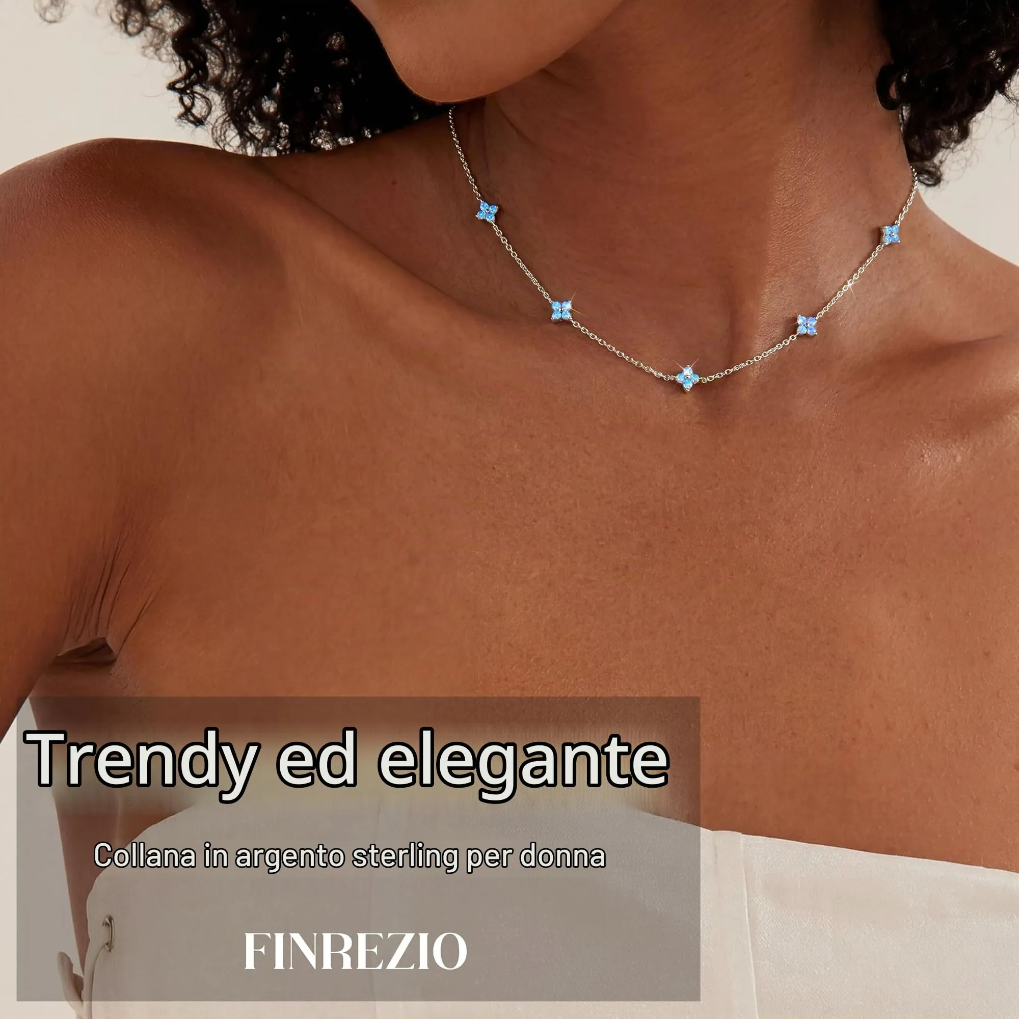 Finrezio Collana Donna con Chiusura in Argento 925 Zircone Cubico Choker - immagine 2