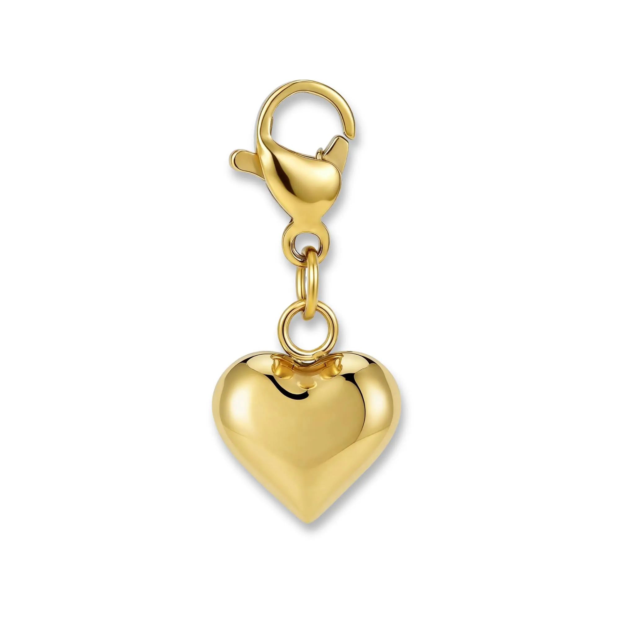 Charms ciondolo cuore 3D con chiusura a moschettone | Ciondolo per collana in acciaio inox 316L | Charm per bracciale, placcato oro 18K | Resistente all'acqua - immagine 1