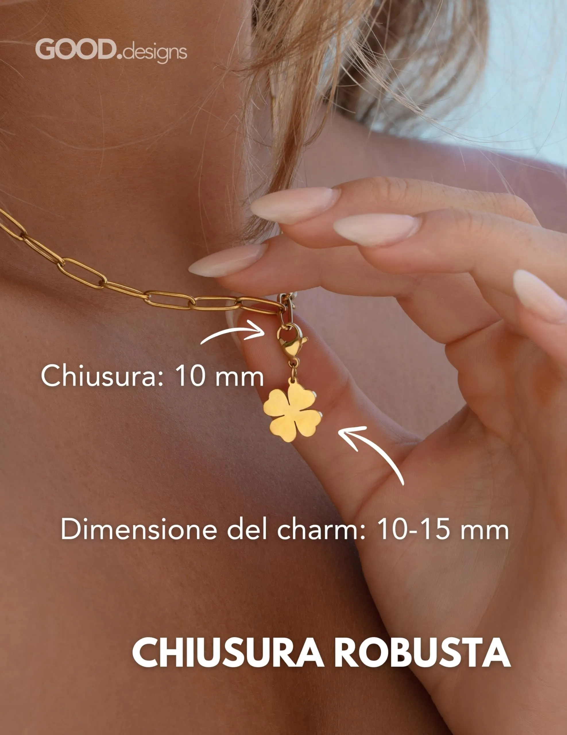 Charms ciondolo cuore 3D con chiusura a moschettone | Ciondolo per collana in acciaio inox 316L | Charm per bracciale, placcato oro 18K | Resistente all'acqua - immagine 4