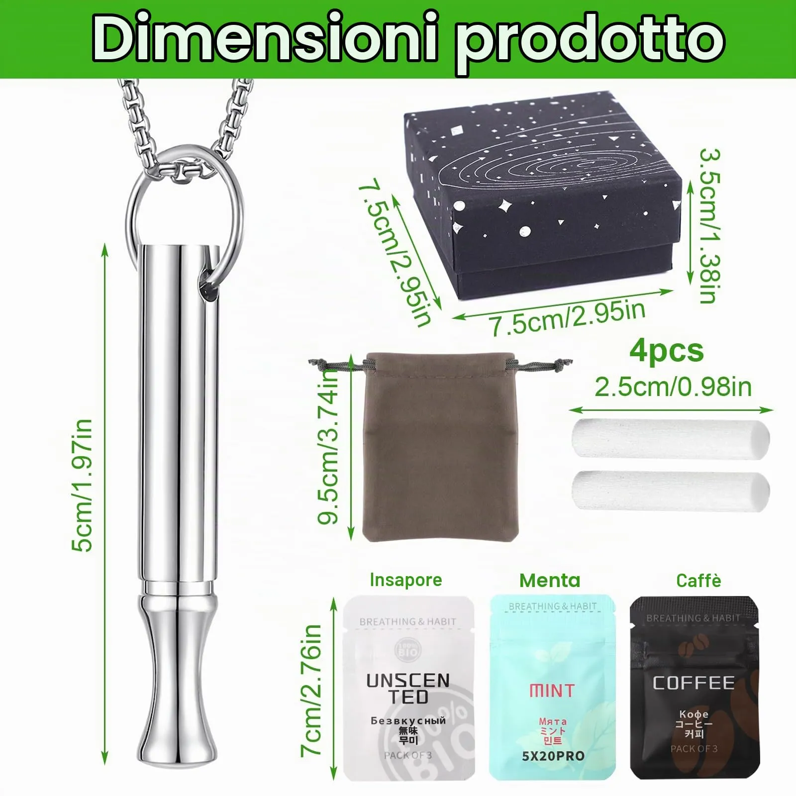 nplaseta Collana Meditativa, Collana Respiratoria Premium,Ausilio Contro lo Stress, l’ansia e gli Attacchi di Panico, Antistressper Uomo e Donna (Nero e Acciaio) - immagine 2