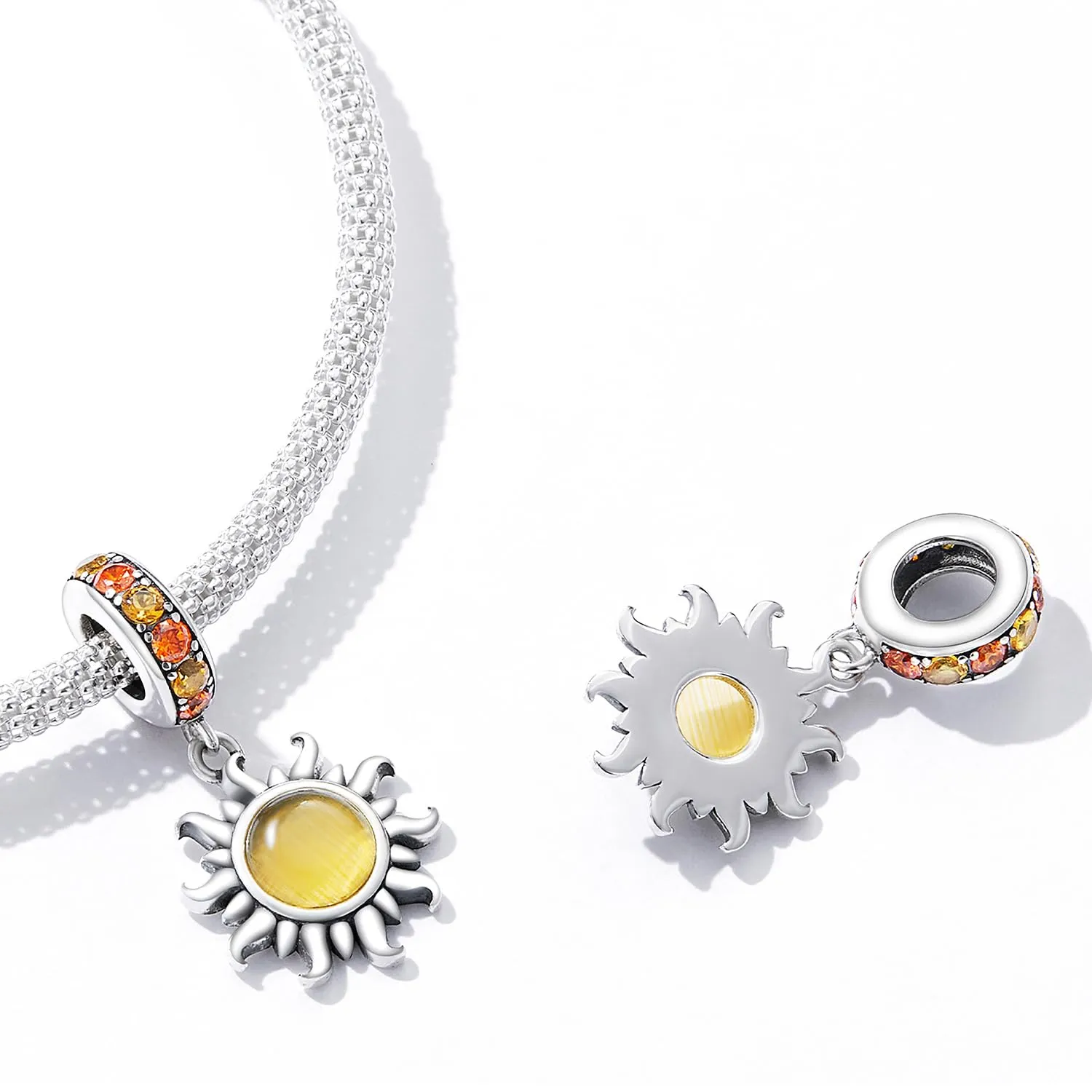 SOUTHPLUS Ciondoli Argento Sterling 925 con Cubic Zirconia Pendenti,Charms per Bracciali,con Braccialetti e Collane Europei, Perfetto Regali per Moglie e Ragazze (Piccolo Sole) - immagine 3