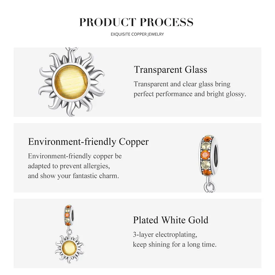 SOUTHPLUS Ciondoli Argento Sterling 925 con Cubic Zirconia Pendenti,Charms per Bracciali,con Braccialetti e Collane Europei, Perfetto Regali per Moglie e Ragazze (Piccolo Sole) - immagine 5