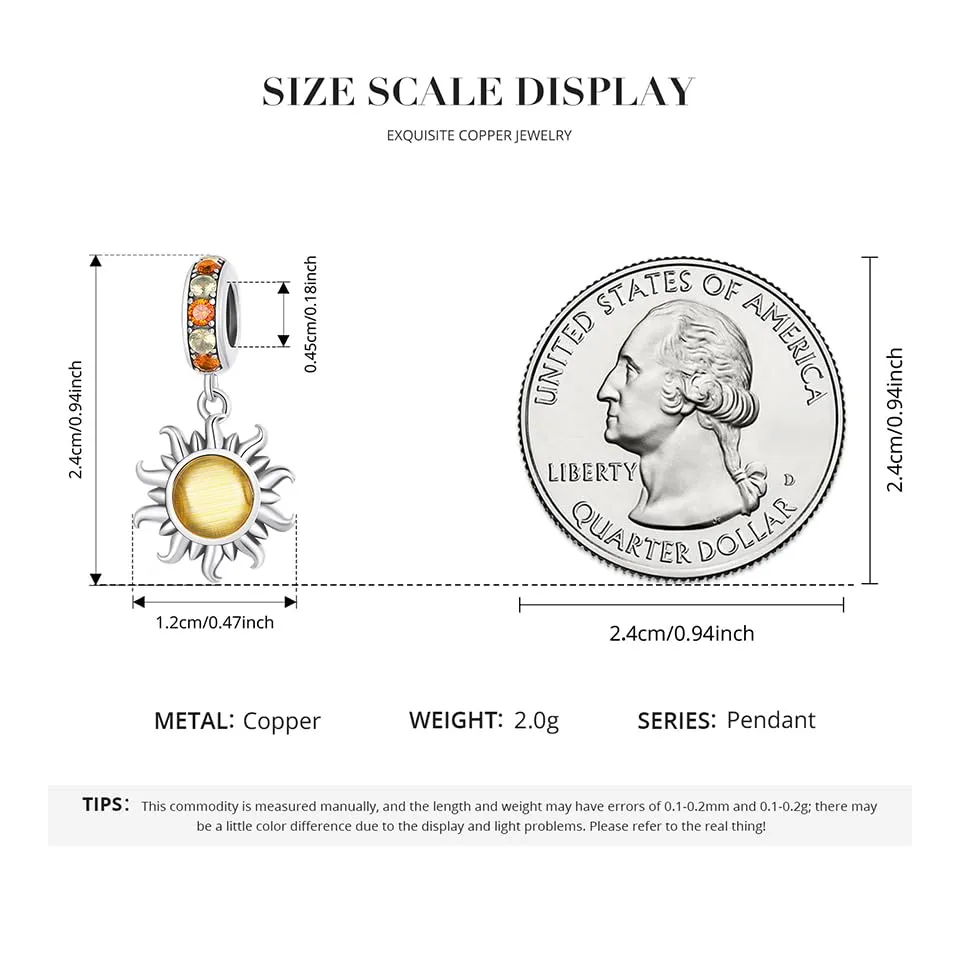 SOUTHPLUS Ciondoli Argento Sterling 925 con Cubic Zirconia Pendenti,Charms per Bracciali,con Braccialetti e Collane Europei, Perfetto Regali per Moglie e Ragazze (Piccolo Sole) - immagine 6