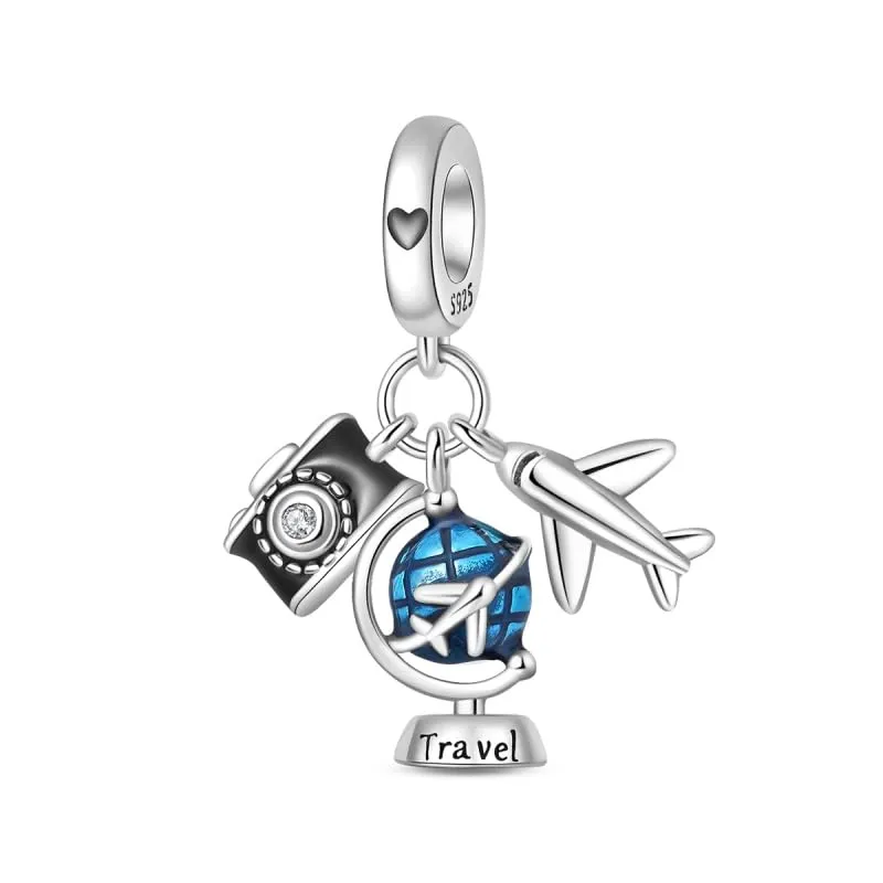 SOUTHPLUS Ciondolo Charms Sterling Silver 925 Collezione Viaggi Aereo Mappa Valigia per Bracciale Europeo Collane Pendente Perfetto Regali per Moglie e Ragazze (Voli Viaggi) - immagine 1