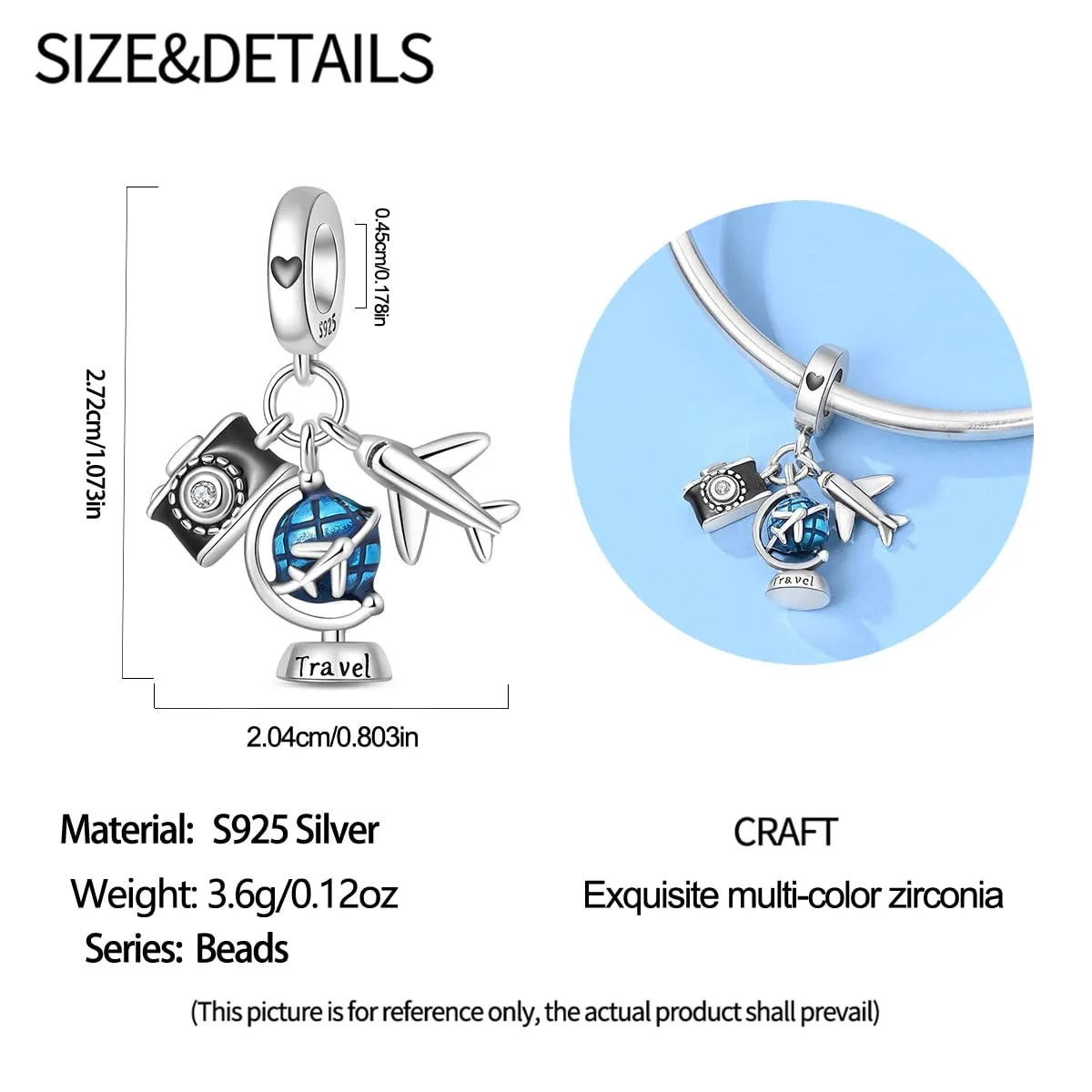 SOUTHPLUS Ciondolo Charms Sterling Silver 925 Collezione Viaggi Aereo Mappa Valigia per Bracciale Europeo Collane Pendente Perfetto Regali per Moglie e Ragazze (Voli Viaggi) - immagine 5