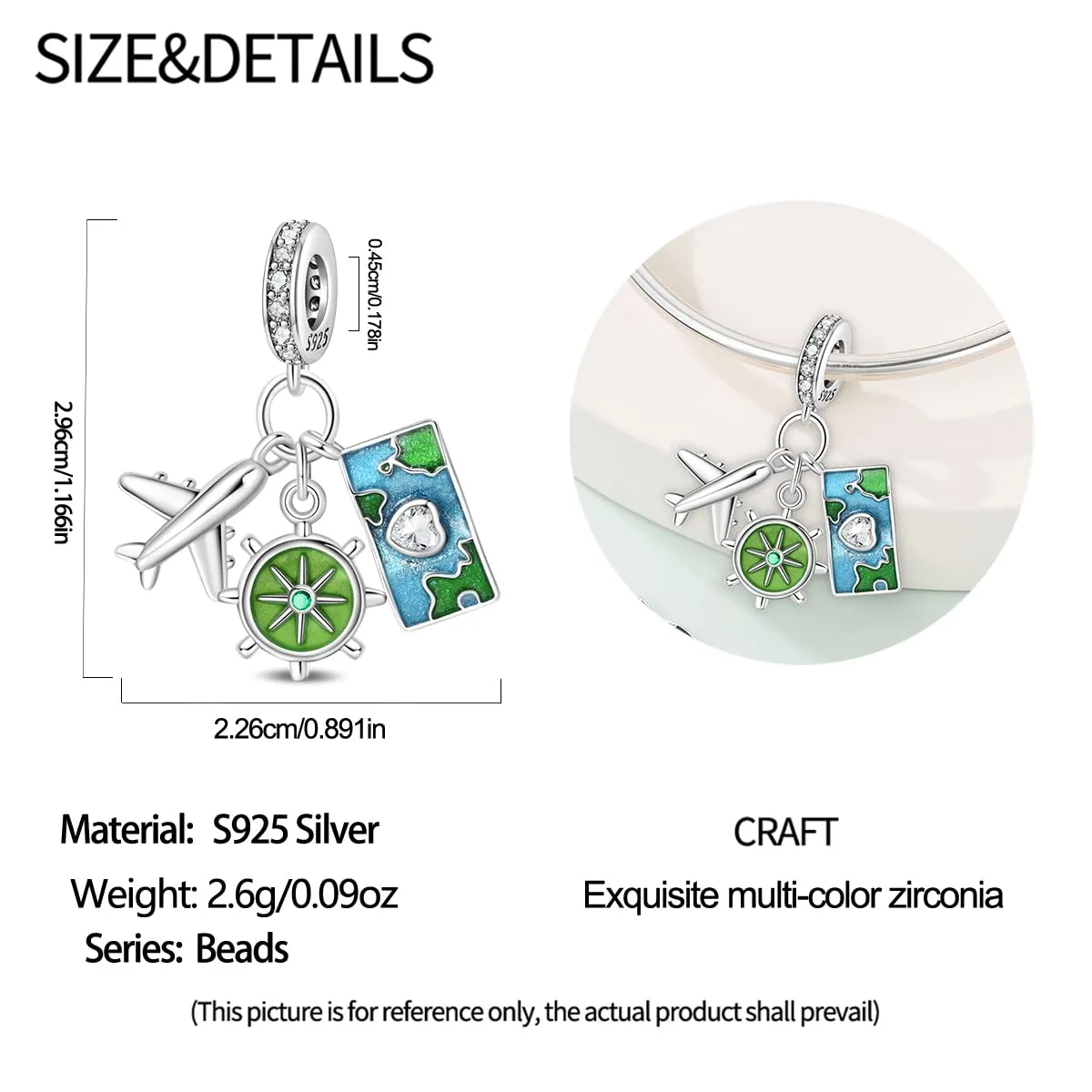 SOUTHPLUS Ciondolo Charms Sterling Silver 925 Collezione Viaggi Aereo Mappa Valigia per Bracciale Europeo Collane Pendente Perfetto Regali per Moglie e Ragazze (Mappa Viaggi) - immagine 5