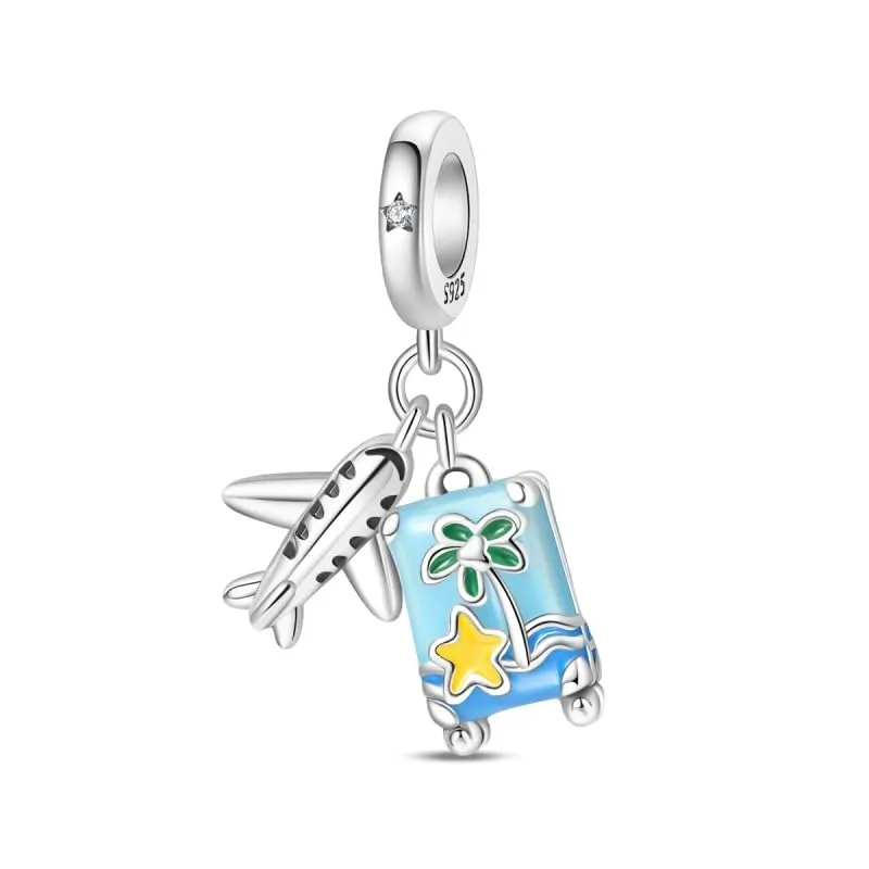 SOUTHPLUS Ciondolo Charms Sterling Silver 925 Collezione Viaggi Aereo Mappa Valigia per Bracciale Europeo Collane Pendente Perfetto Regali per Moglie e Ragazze (Etichetta Valigia) - immagine 1