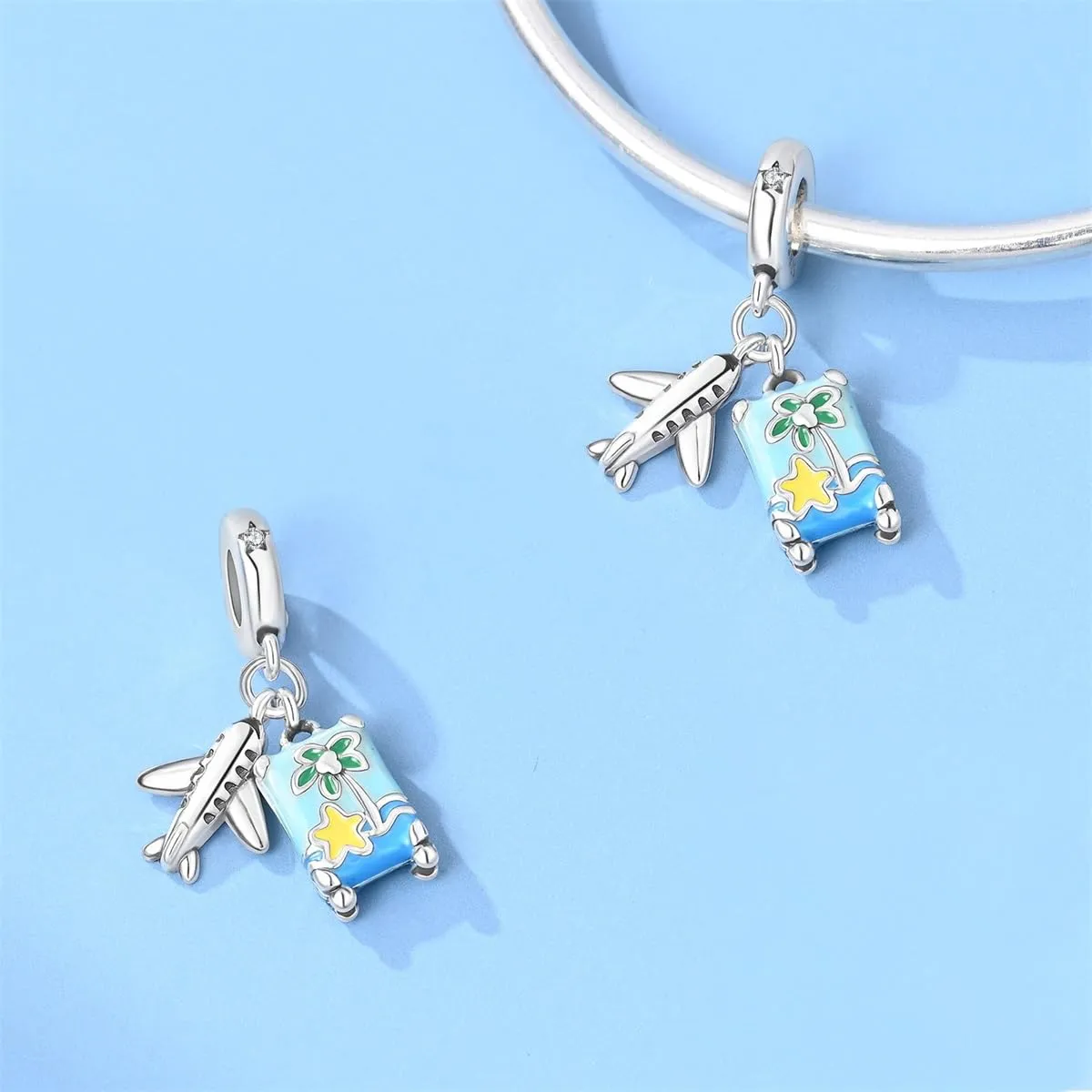 SOUTHPLUS Ciondolo Charms Sterling Silver 925 Collezione Viaggi Aereo Mappa Valigia per Bracciale Europeo Collane Pendente Perfetto Regali per Moglie e Ragazze (Etichetta Valigia) - immagine 4