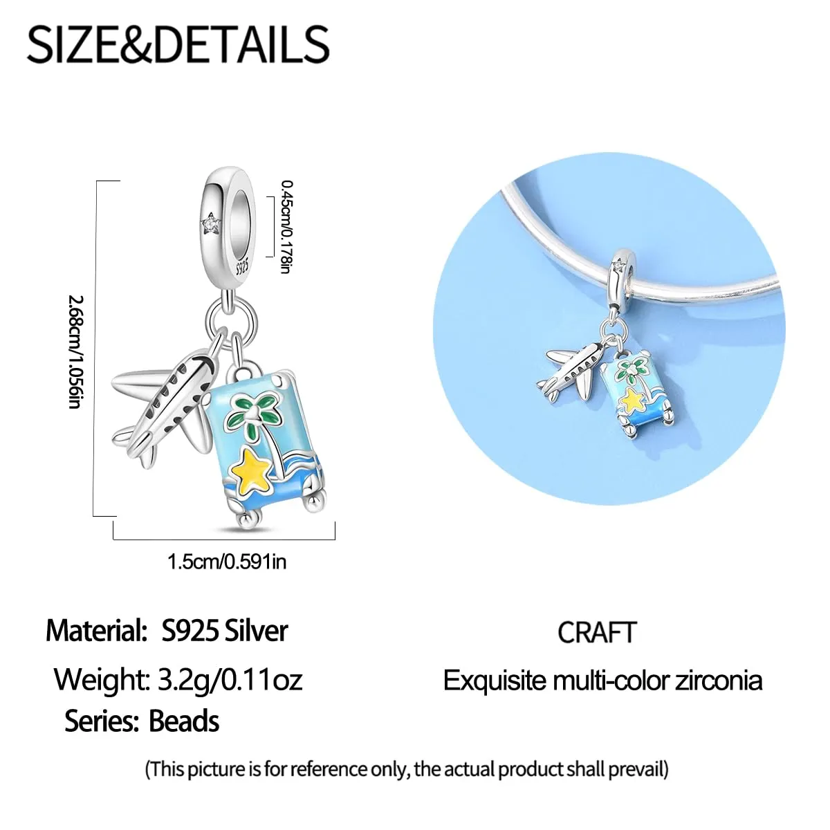 SOUTHPLUS Ciondolo Charms Sterling Silver 925 Collezione Viaggi Aereo Mappa Valigia per Bracciale Europeo Collane Pendente Perfetto Regali per Moglie e Ragazze (Etichetta Valigia) - immagine 5