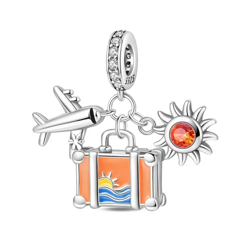 SOUTHPLUS Ciondolo Charms Sterling Silver 925 Collezione Viaggi Aereo Mappa Valigia per Bracciale Europeo Collane Pendente Perfetto Regali per Moglie e Ragazze (Viaggio Estivo) - immagine 1