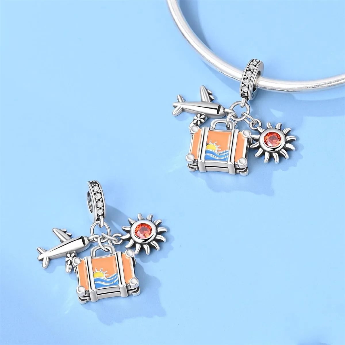 SOUTHPLUS Ciondolo Charms Sterling Silver 925 Collezione Viaggi Aereo Mappa Valigia per Bracciale Europeo Collane Pendente Perfetto Regali per Moglie e Ragazze (Viaggio Estivo) - immagine 2