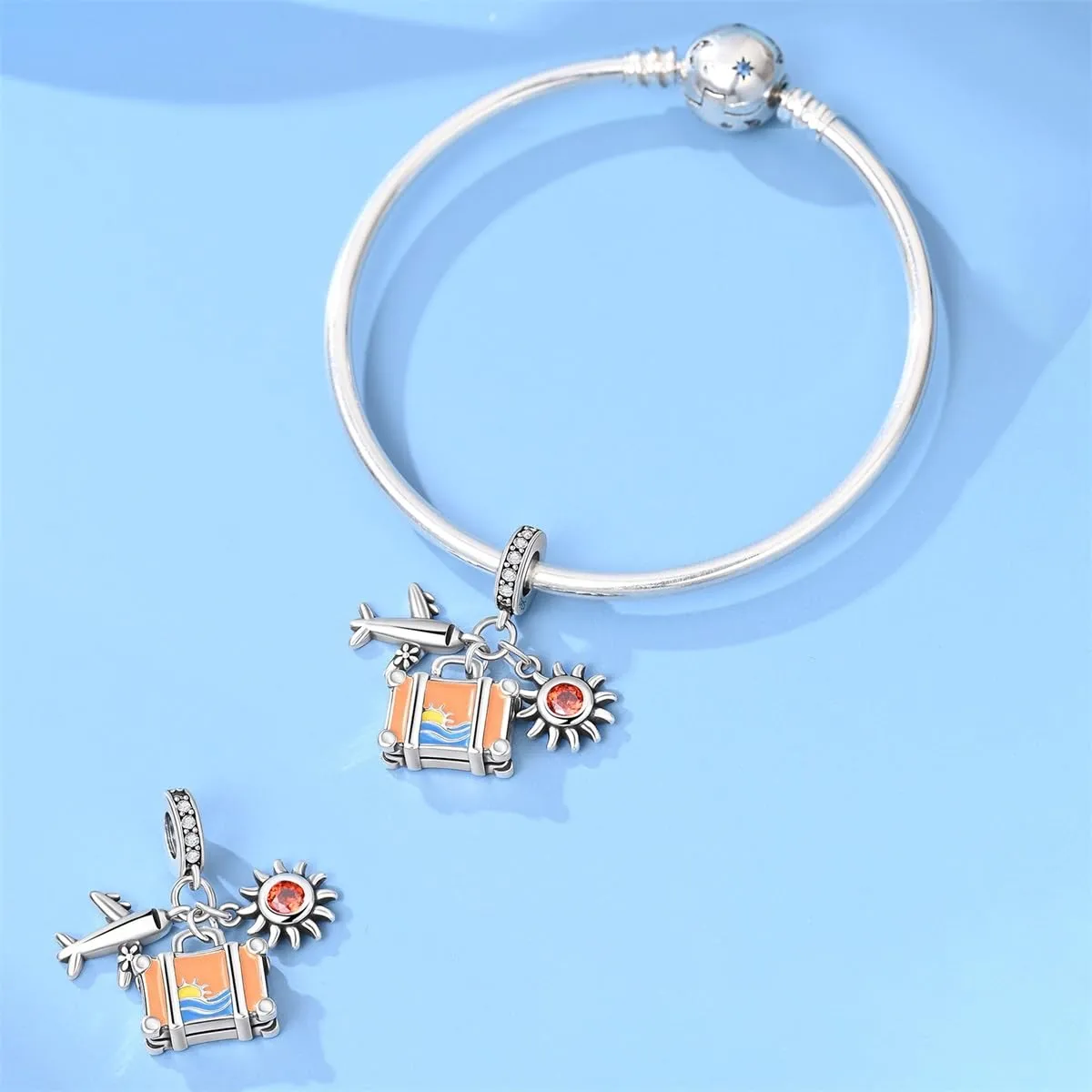 SOUTHPLUS Ciondolo Charms Sterling Silver 925 Collezione Viaggi Aereo Mappa Valigia per Bracciale Europeo Collane Pendente Perfetto Regali per Moglie e Ragazze (Viaggio Estivo) - immagine 3