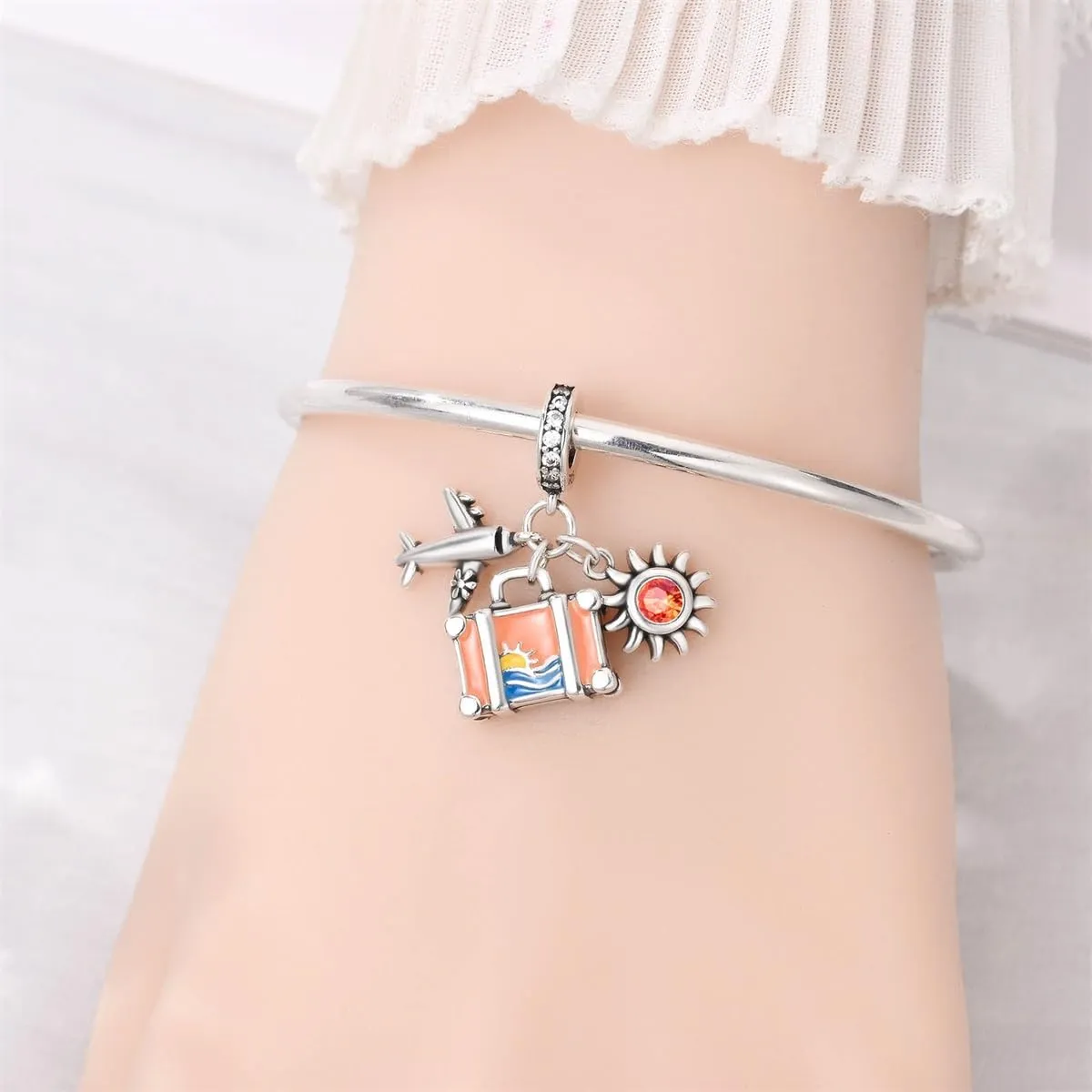SOUTHPLUS Ciondolo Charms Sterling Silver 925 Collezione Viaggi Aereo Mappa Valigia per Bracciale Europeo Collane Pendente Perfetto Regali per Moglie e Ragazze (Viaggio Estivo) - immagine 4