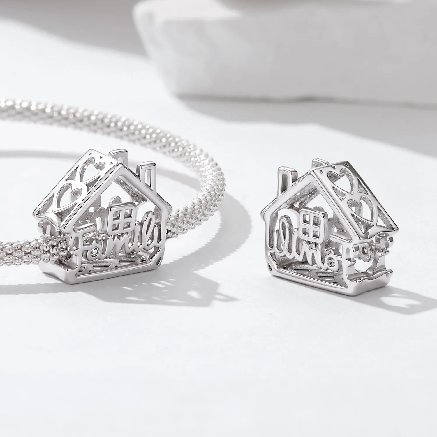 SOUTHPLUS Charm con ciondolo a forma di amore e sorella famiglia, per donna, in argento Sterling 925, per mamma, viaggio o compleanno, Piccolo, Argento sterling, Zirconia - immagine 3
