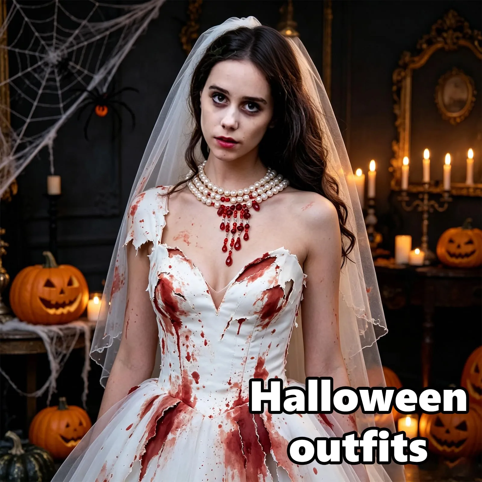 CERCTLA Collana Perle Sangue, Gocce di Sangue in Perle Finte, Collanas Perla Donna, Accessorio Costume Halloween Feste a Tema - immagine 2