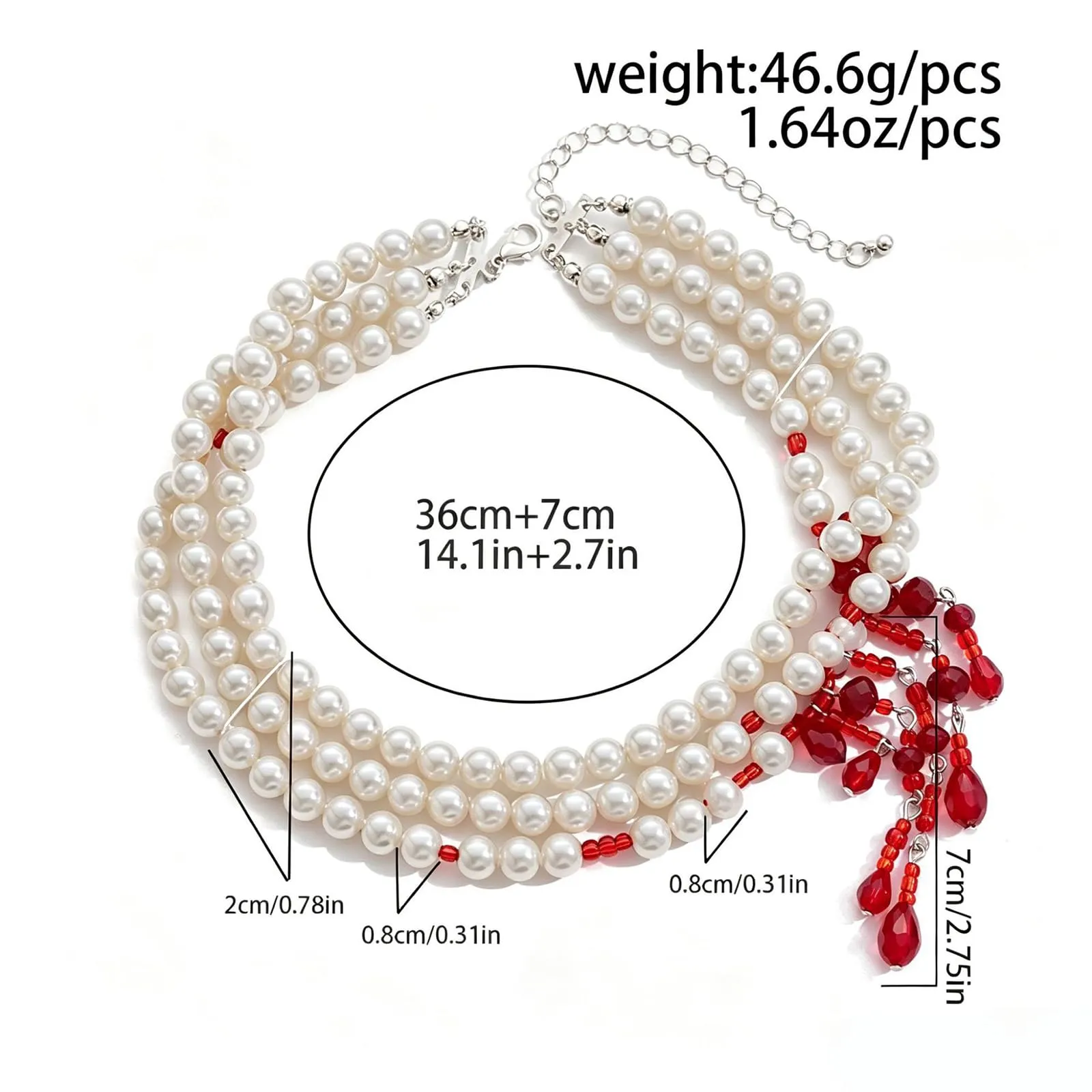 CERCTLA Collana Perle Sangue, Gocce di Sangue in Perle Finte, Collanas Perla Donna, Accessorio Costume Halloween Feste a Tema - immagine 3