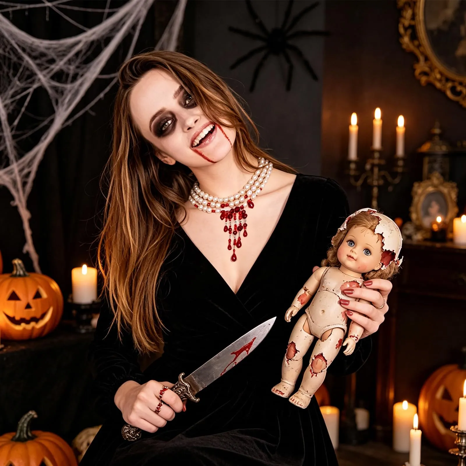 CERCTLA Collana Perle Sangue, Gocce di Sangue in Perle Finte, Collanas Perla Donna, Accessorio Costume Halloween Feste a Tema - immagine 4