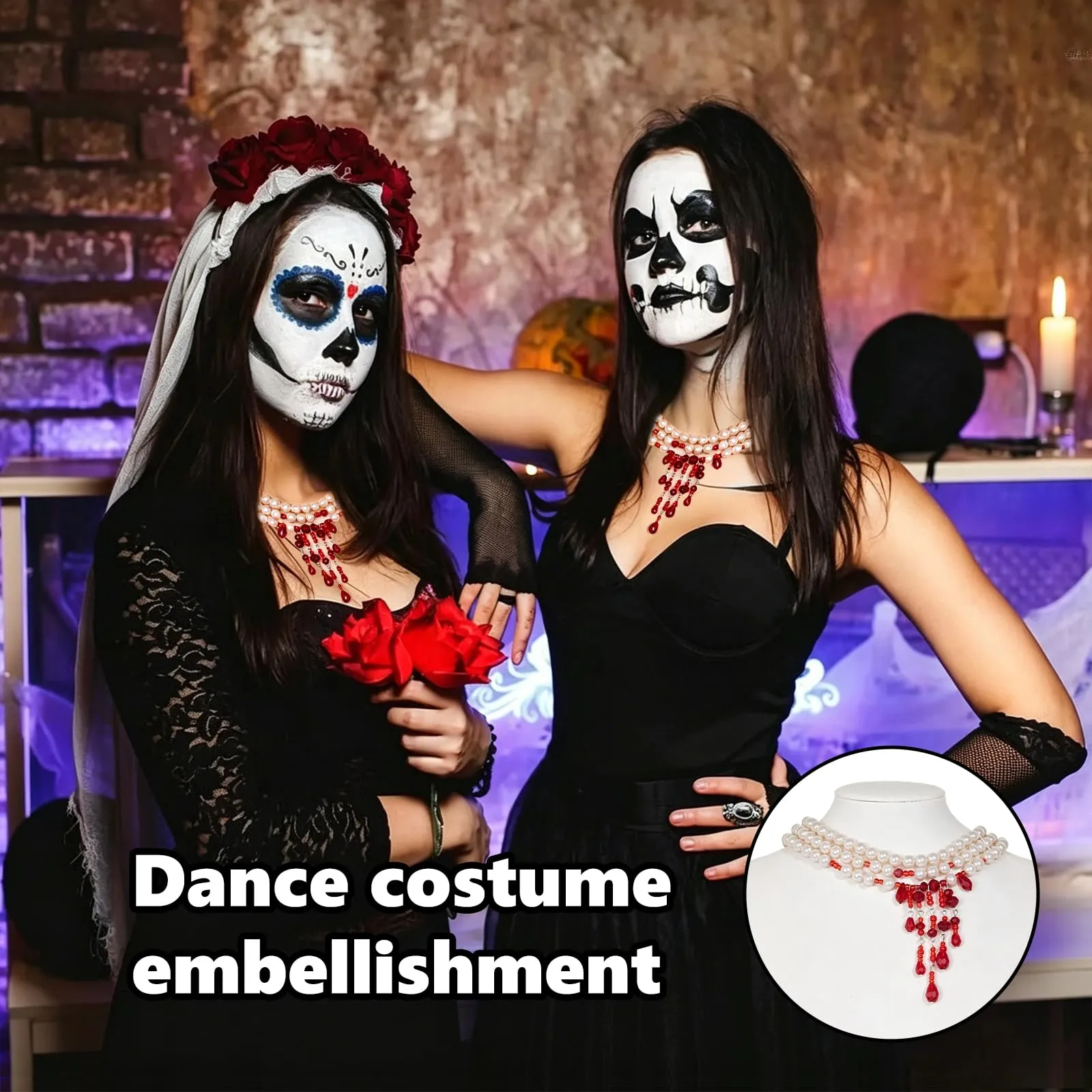 CERCTLA Collana Perle Sangue, Gocce di Sangue in Perle Finte, Collanas Perla Donna, Accessorio Costume Halloween Feste a Tema - immagine 6