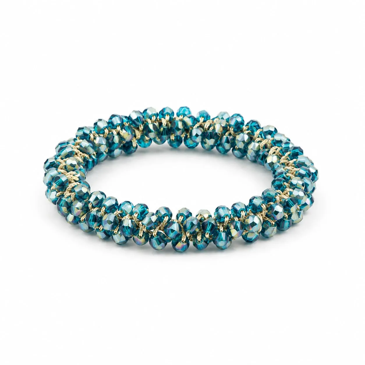 SAGA GIOIELLI® Bracciale donna elastico con cristalli sfaccettati – Bracciale elasticizzato - Confezione Regalo - Idea regalo - Regalo compleanno (VERDE OTTANIO) - immagine 1