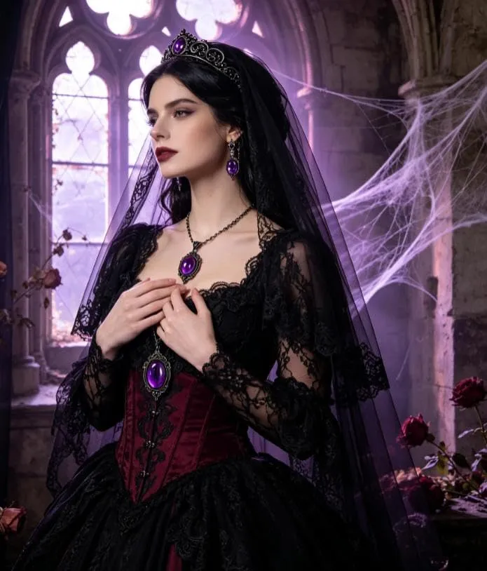 BlynthaToy Collana Gotica Ciondolo Ovale Cristallo, Choker Cameo Vintage, Gioiello Halloween Cosplay - immagine 2