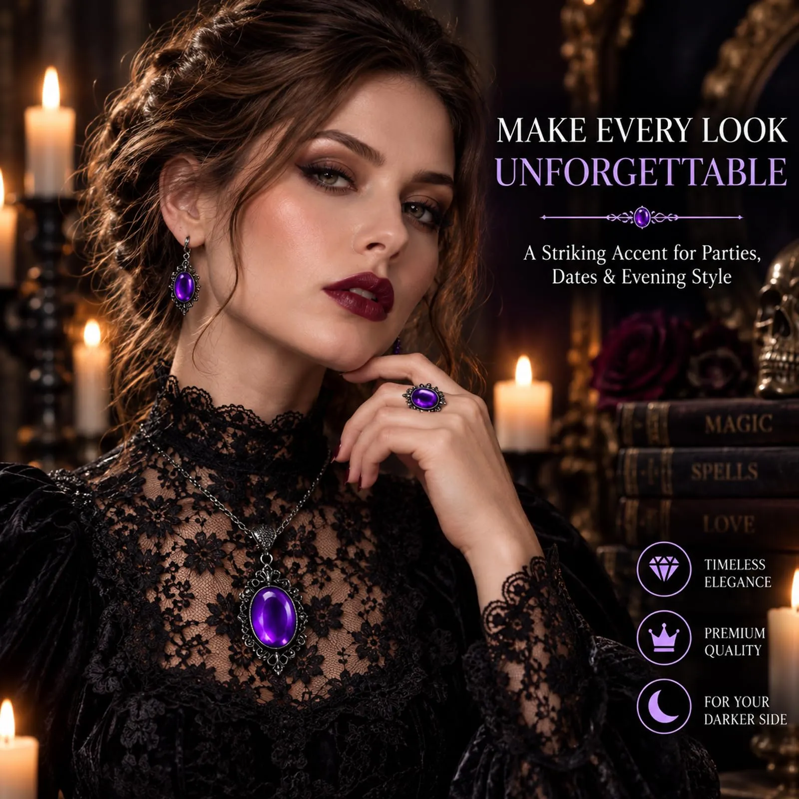BlynthaToy Collana Gotica Ciondolo Ovale Cristallo, Choker Cameo Vintage, Gioiello Halloween Cosplay - immagine 3