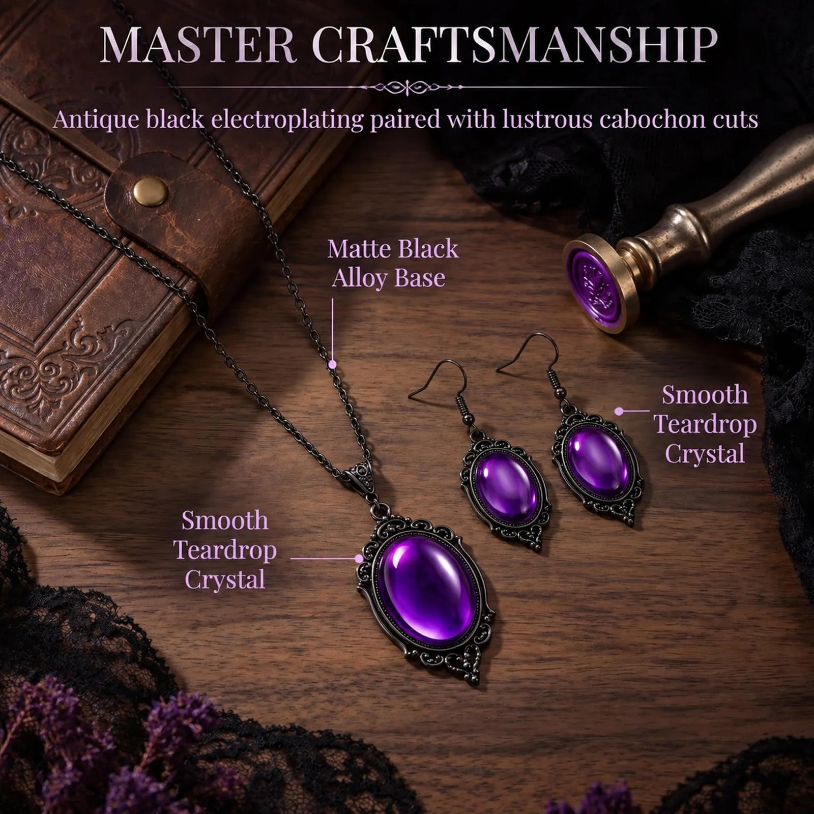 BlynthaToy Collana Gotica Ciondolo Ovale Cristallo, Choker Cameo Vintage, Gioiello Halloween Cosplay - immagine 5