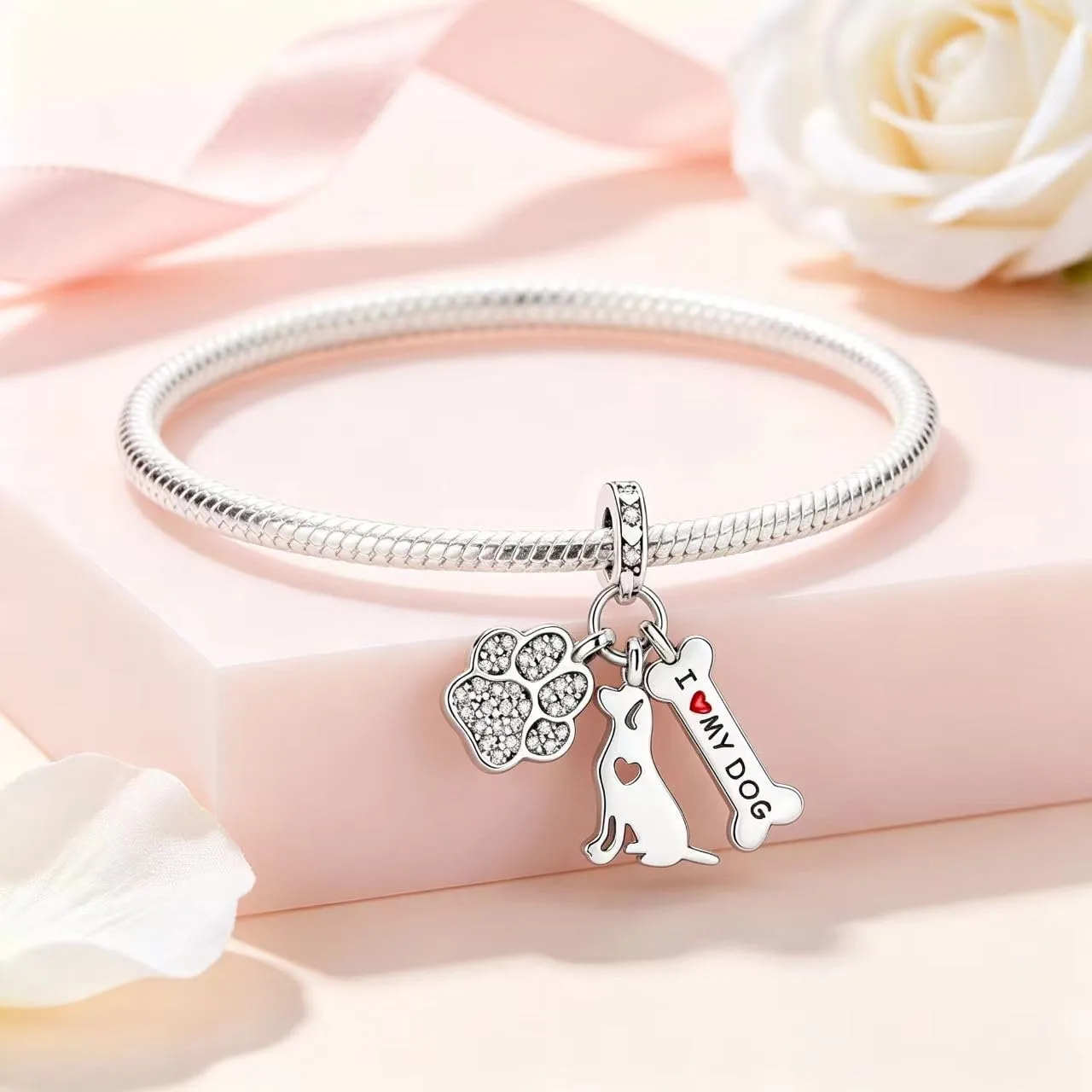 SOUTHPLUS Charms Anello Argento 925 Cuore Animali Charm Cane per Braccialetti, Perle per Ciondolo, Catene per Ciondolo, Gioielli, Regalo per Donne, Famiglia, Amici, Piccolo, Zirconia cubica - immagine 2