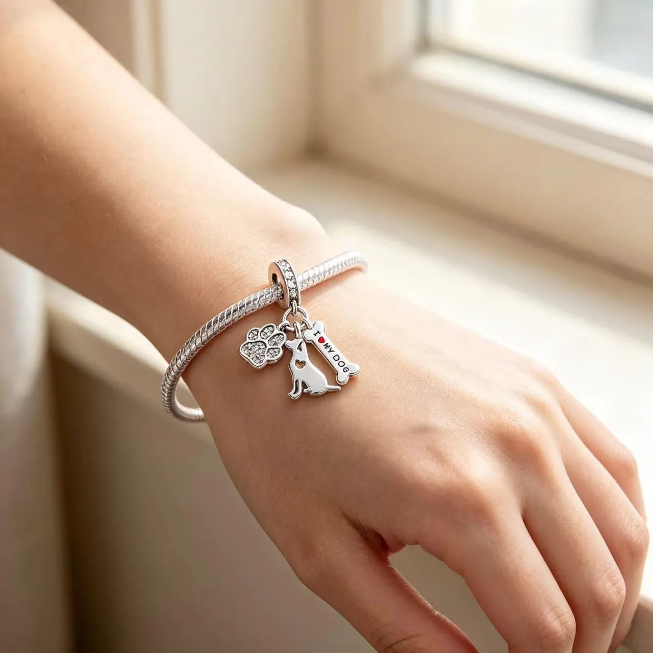 SOUTHPLUS Charms Anello Argento 925 Cuore Animali Charm Cane per Braccialetti, Perle per Ciondolo, Catene per Ciondolo, Gioielli, Regalo per Donne, Famiglia, Amici, Piccolo, Zirconia cubica - immagine 3