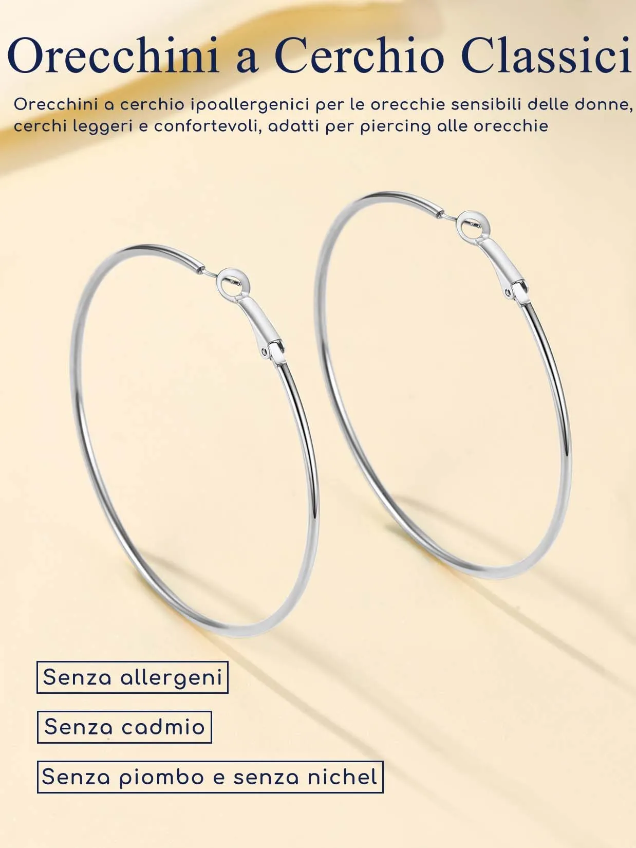 Suplight Orecchini Cerchio Donna Grande 70mm in Acciaio Inossidabile - immagine 4