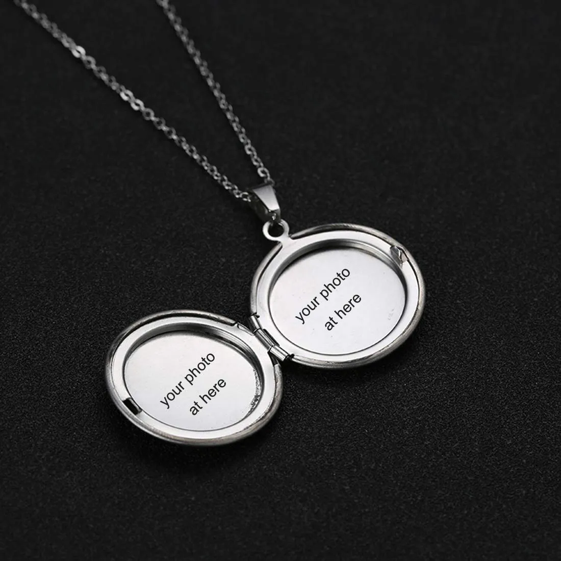 RWQIAN Collana di Foto Personalizzata per le Donne Ragazze Coppia in Acciaio Inossidabile Tondo argento Locket Portafoto Pendente Incisione Testo Collane Gioielli - immagine 5