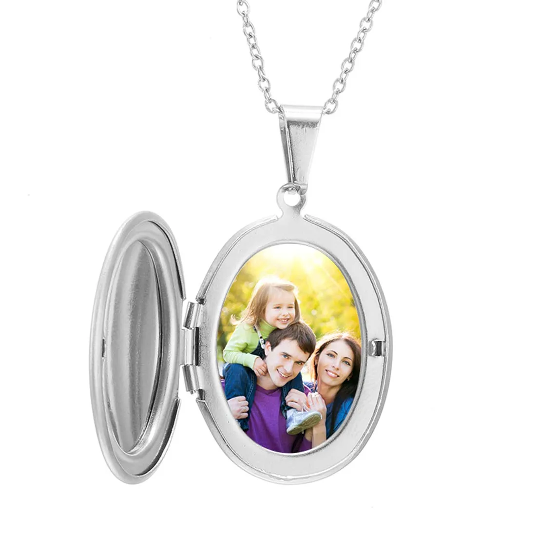 RWQIAN Collana di Foto Personalizzata per le Donne Ragazze Coppia in Acciaio Inossidabile Ovale argento Locket Portafoto Pendente Incisione Testo Collane Gioielli - immagine 1