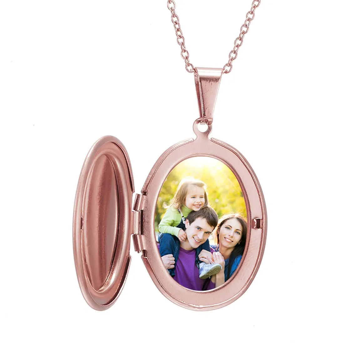 RWQIAN Collana di Foto Personalizzata per le Donne Ragazze Coppia in Acciaio Inossidabile Ovale oro rosa Locket Portafoto Pendente Incisione Testo Collane Gioielli - immagine 1