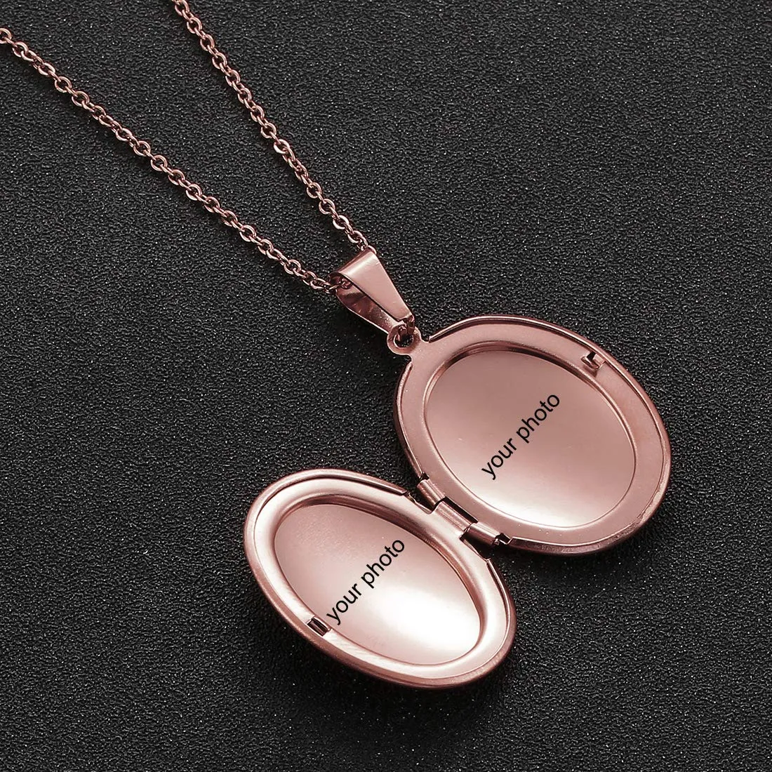 RWQIAN Collana di Foto Personalizzata per le Donne Ragazze Coppia in Acciaio Inossidabile Ovale oro rosa Locket Portafoto Pendente Incisione Testo Collane Gioielli - immagine 3